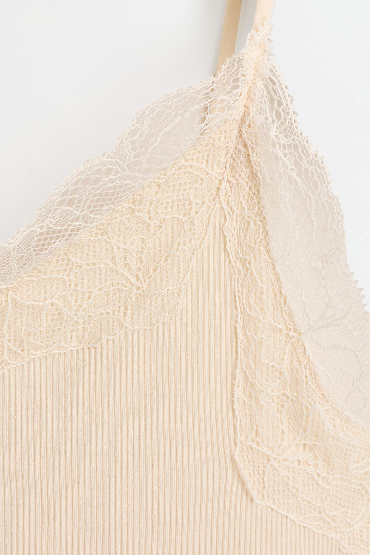 Ribbed lace camisole — ECRU
