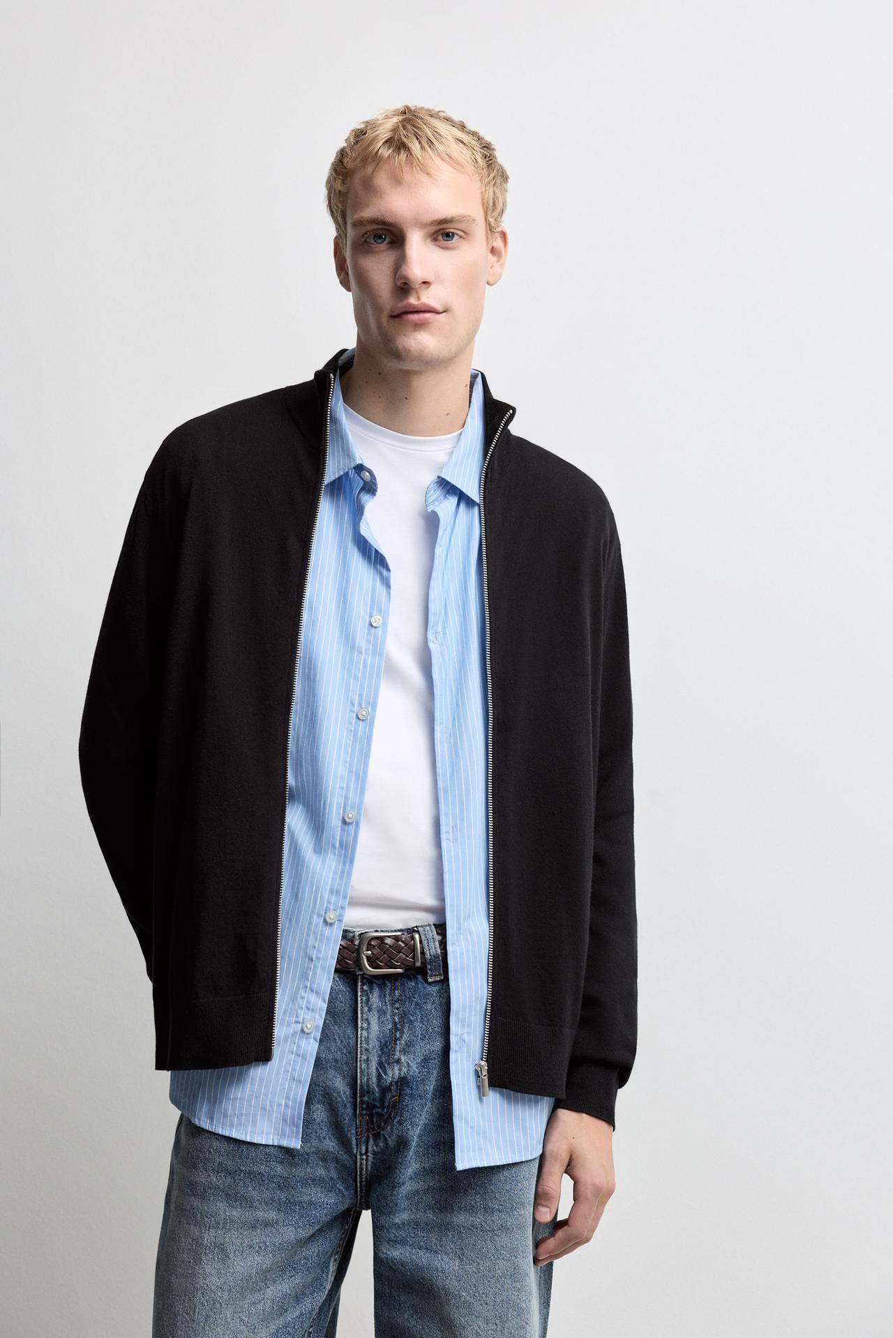 Mock-neck zip sweater — BLACK