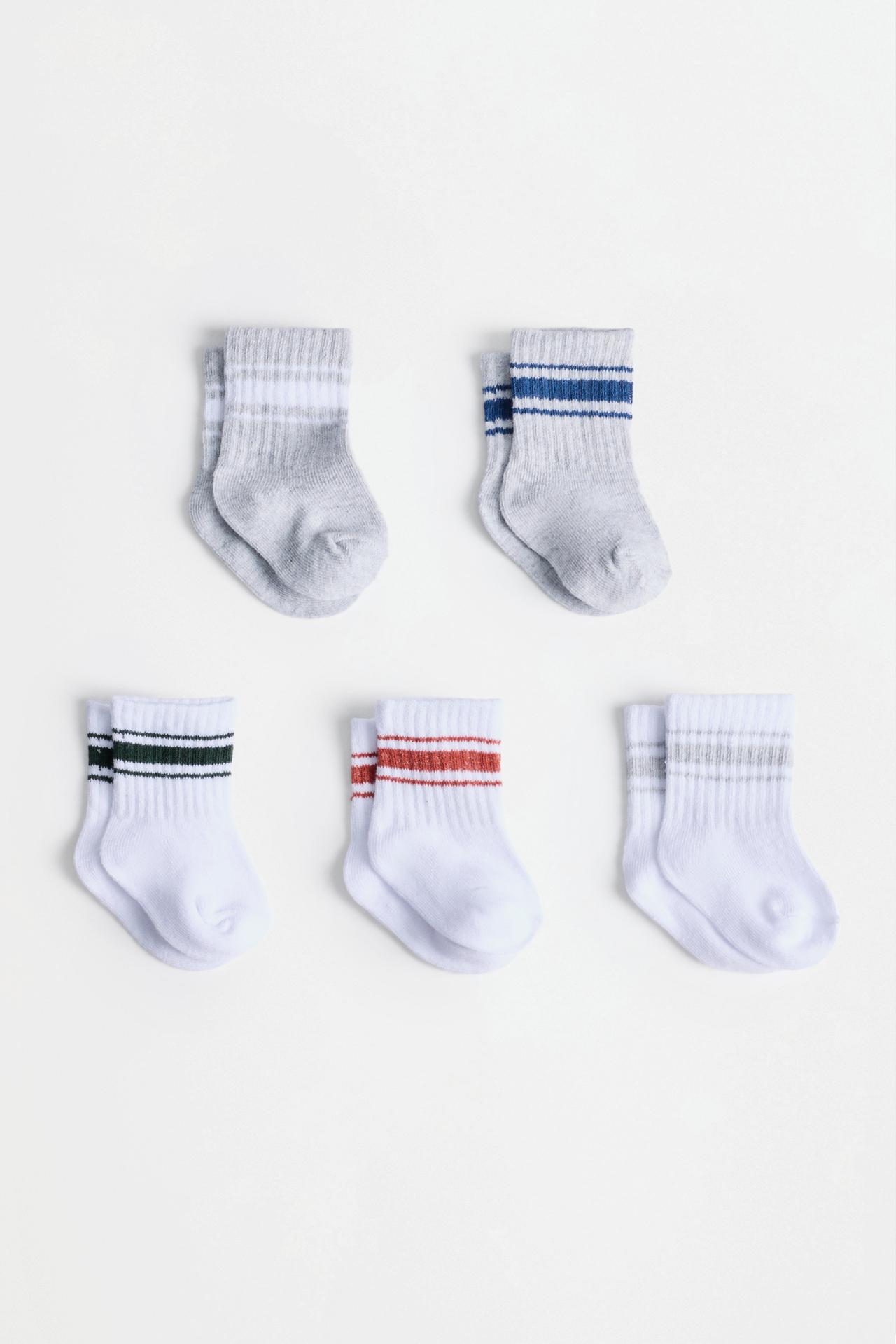 Striped long socks (5-pack) — WHITE/GREY