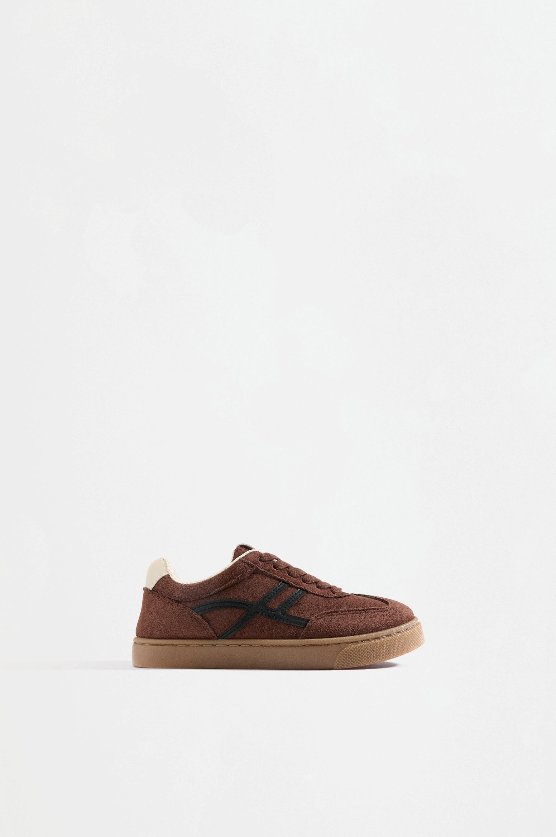 Split suede-effect sneakers — BROWN