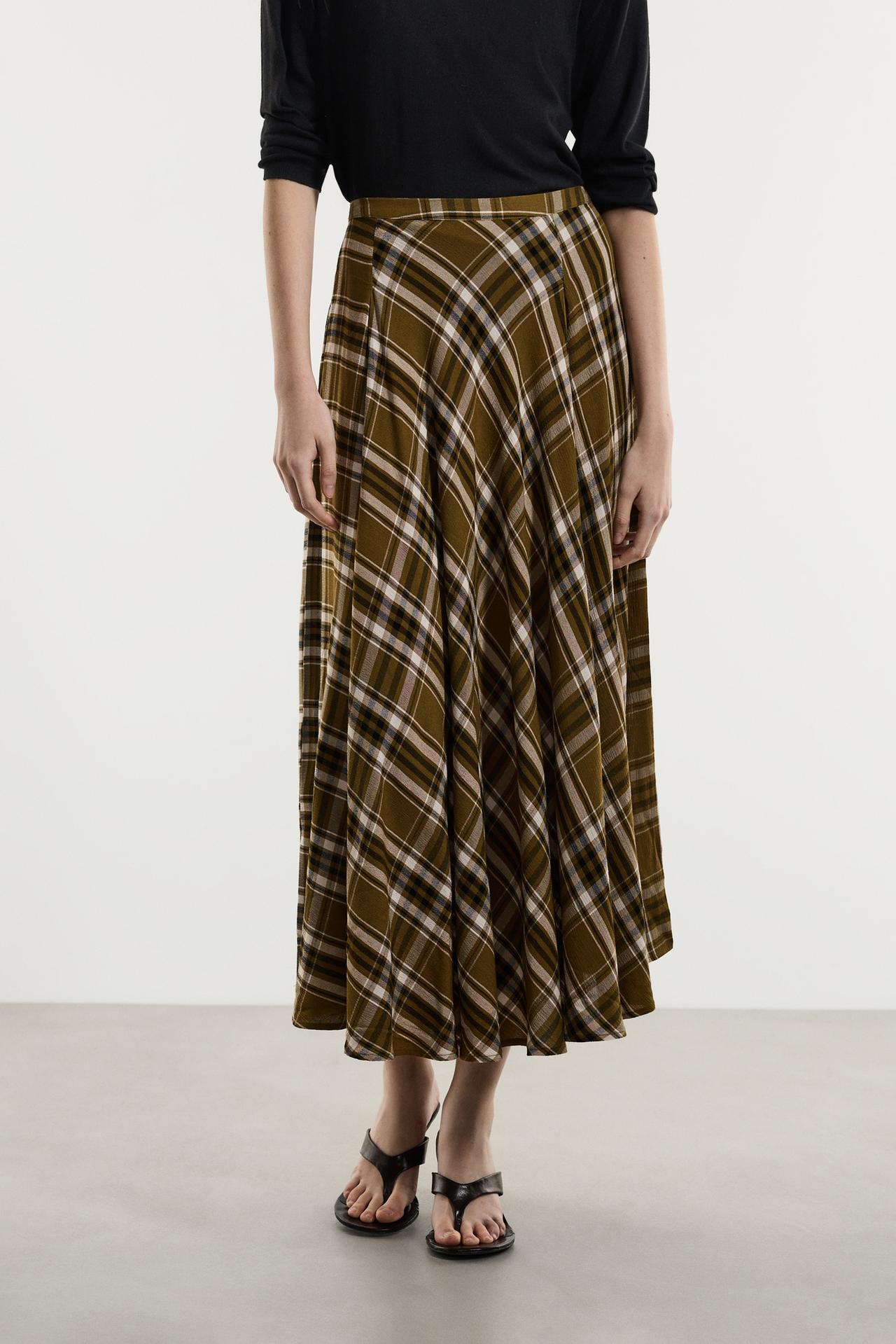 Plaid midi skirt — ECRU/KHAKI
