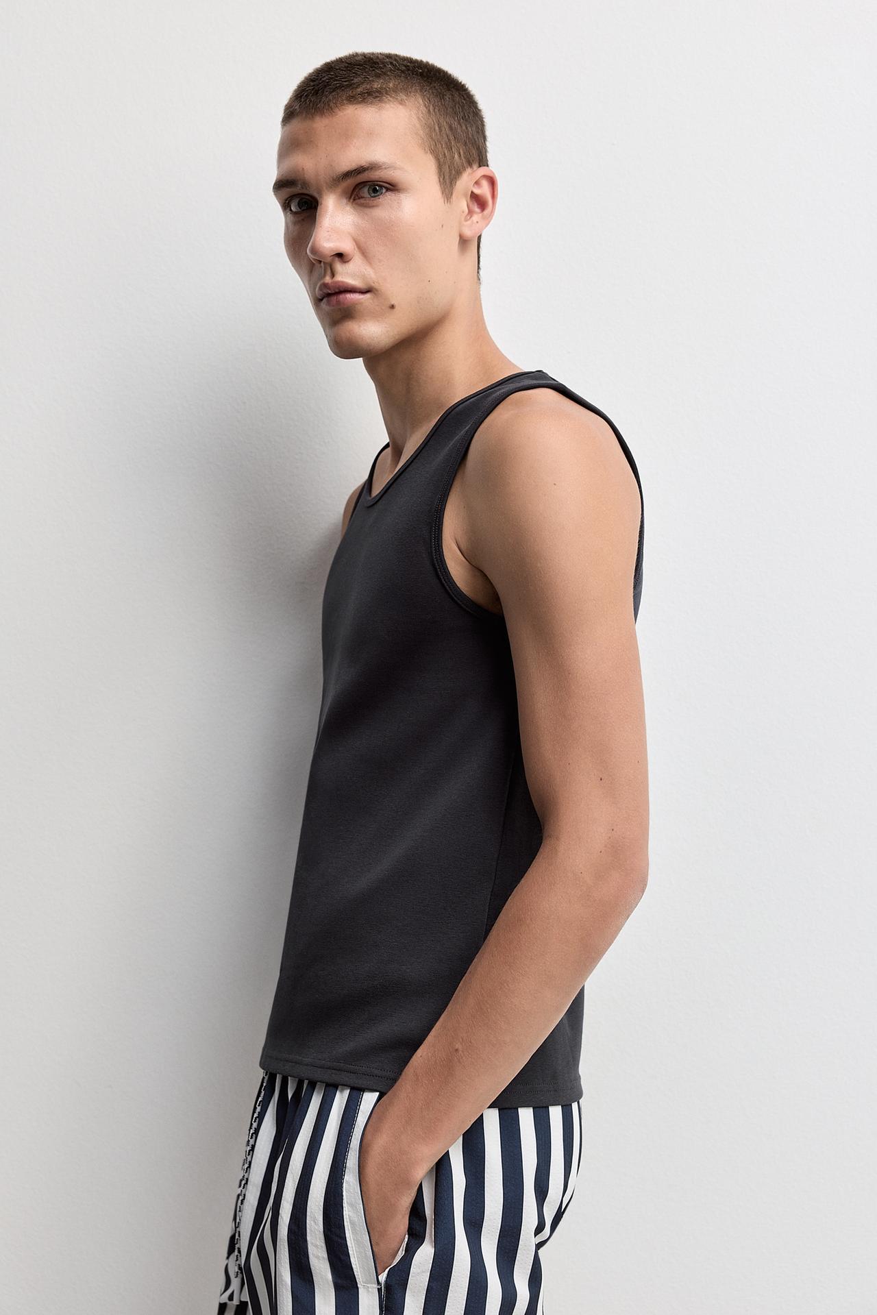 Embroidered ribbed vest top — DARK NAVY