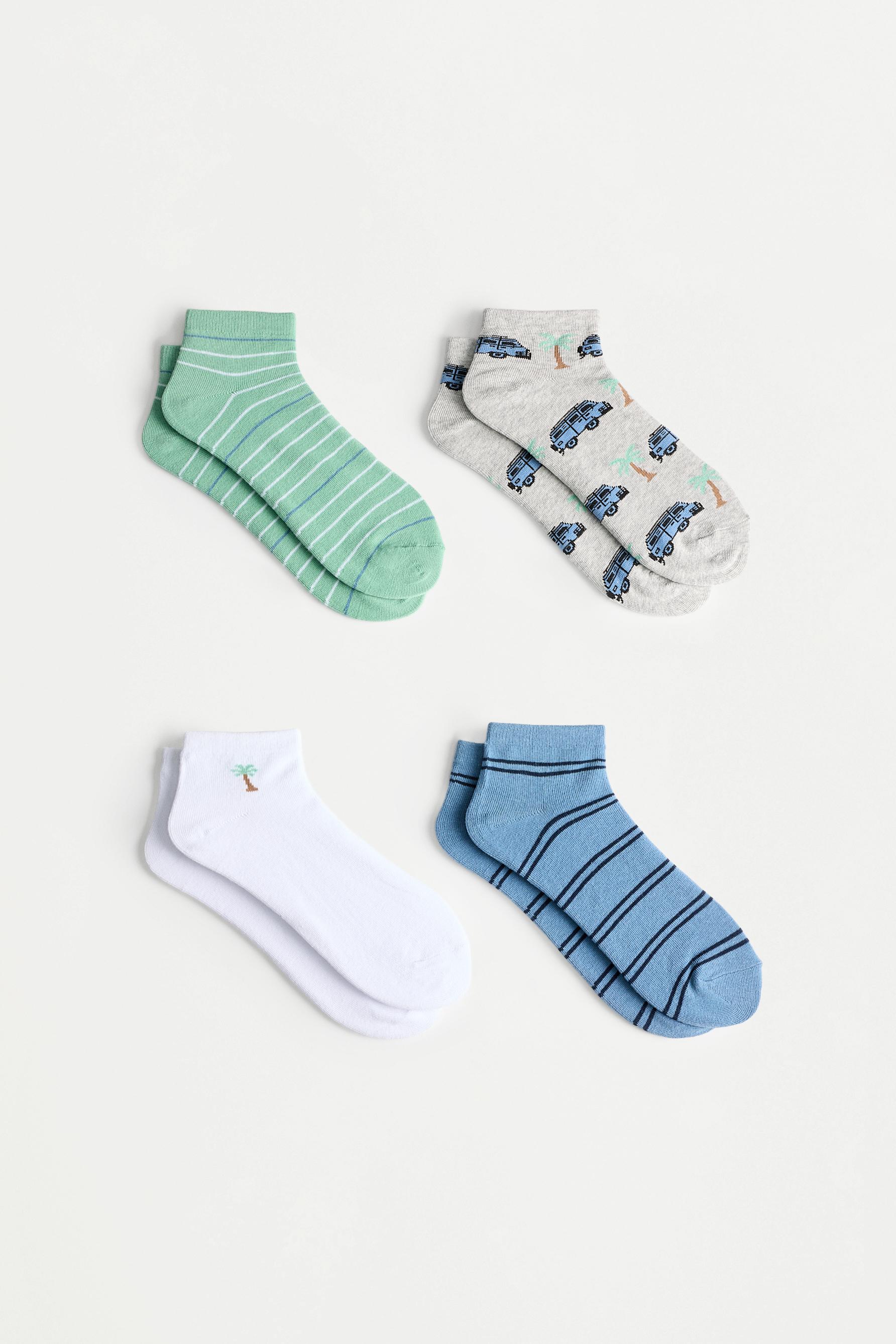 Printed Ankle Socks (4-Pack) — GREY TONES