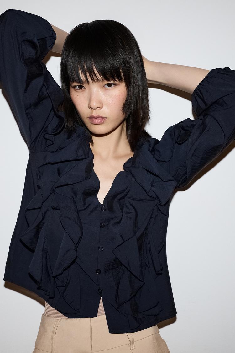 Ruffled Shirt — NAVY