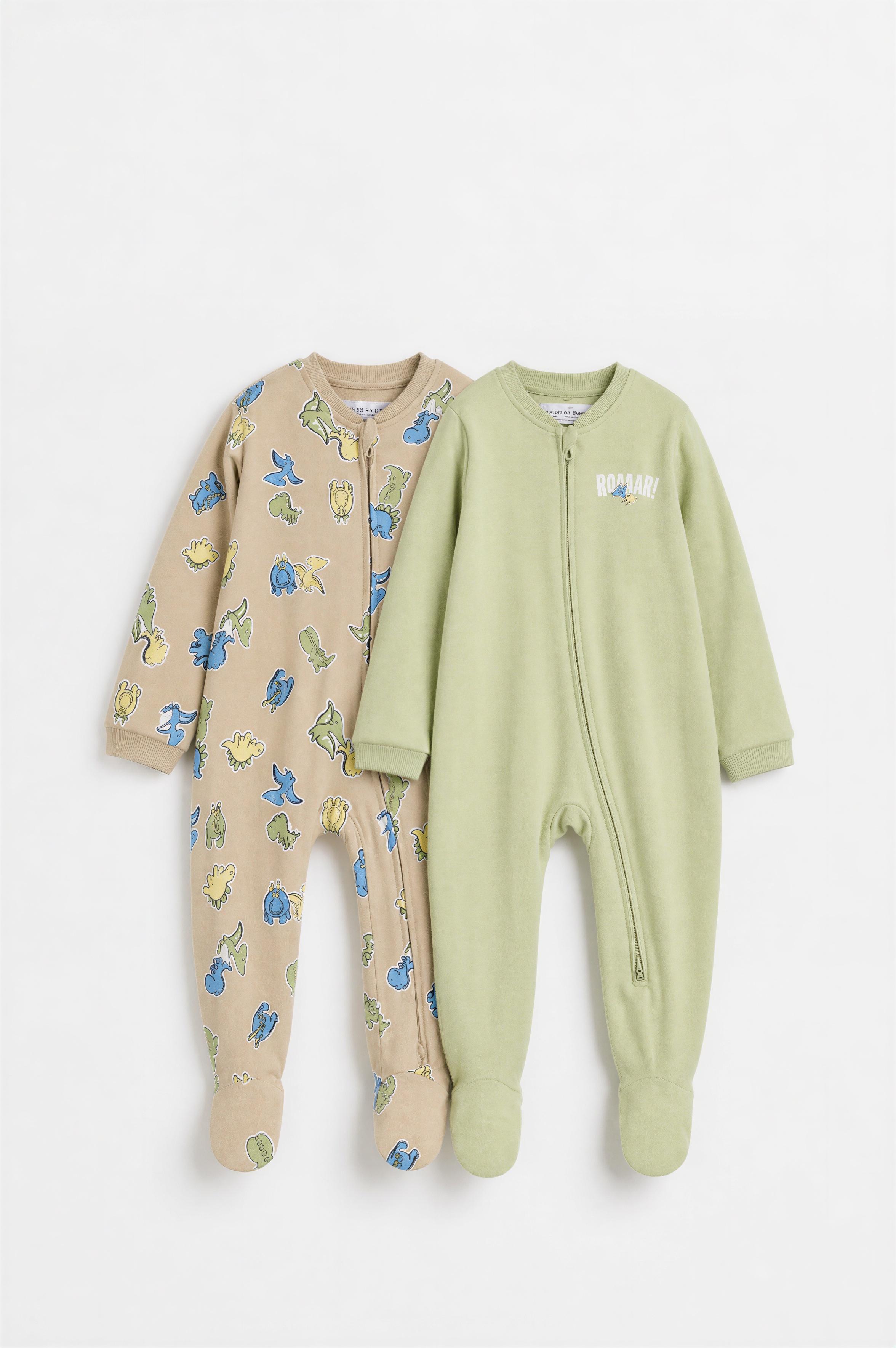 Pack of 2 dinosaur sleepsuits — MEDIUM GREEN