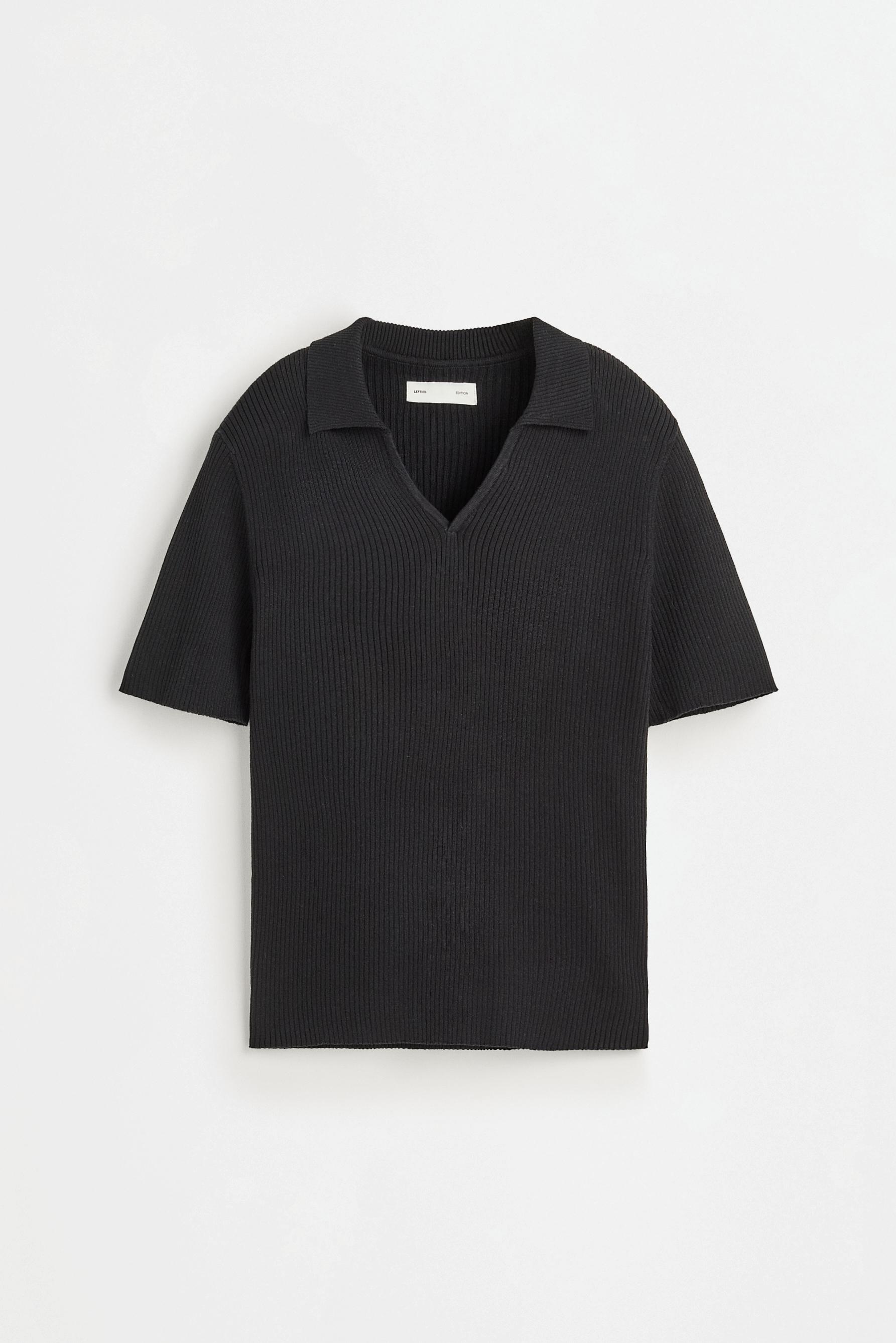 Ribbed knit polo shirt — BLACK