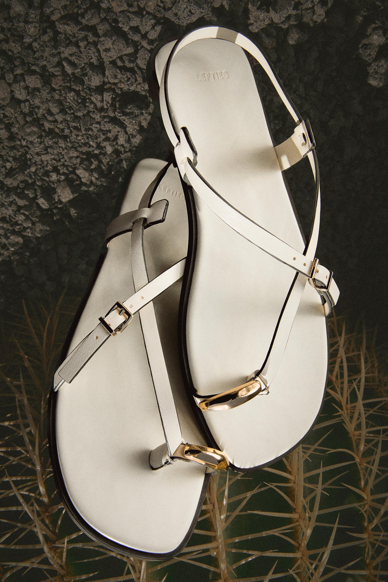 Flat slider sandal with metal detail — WHITE