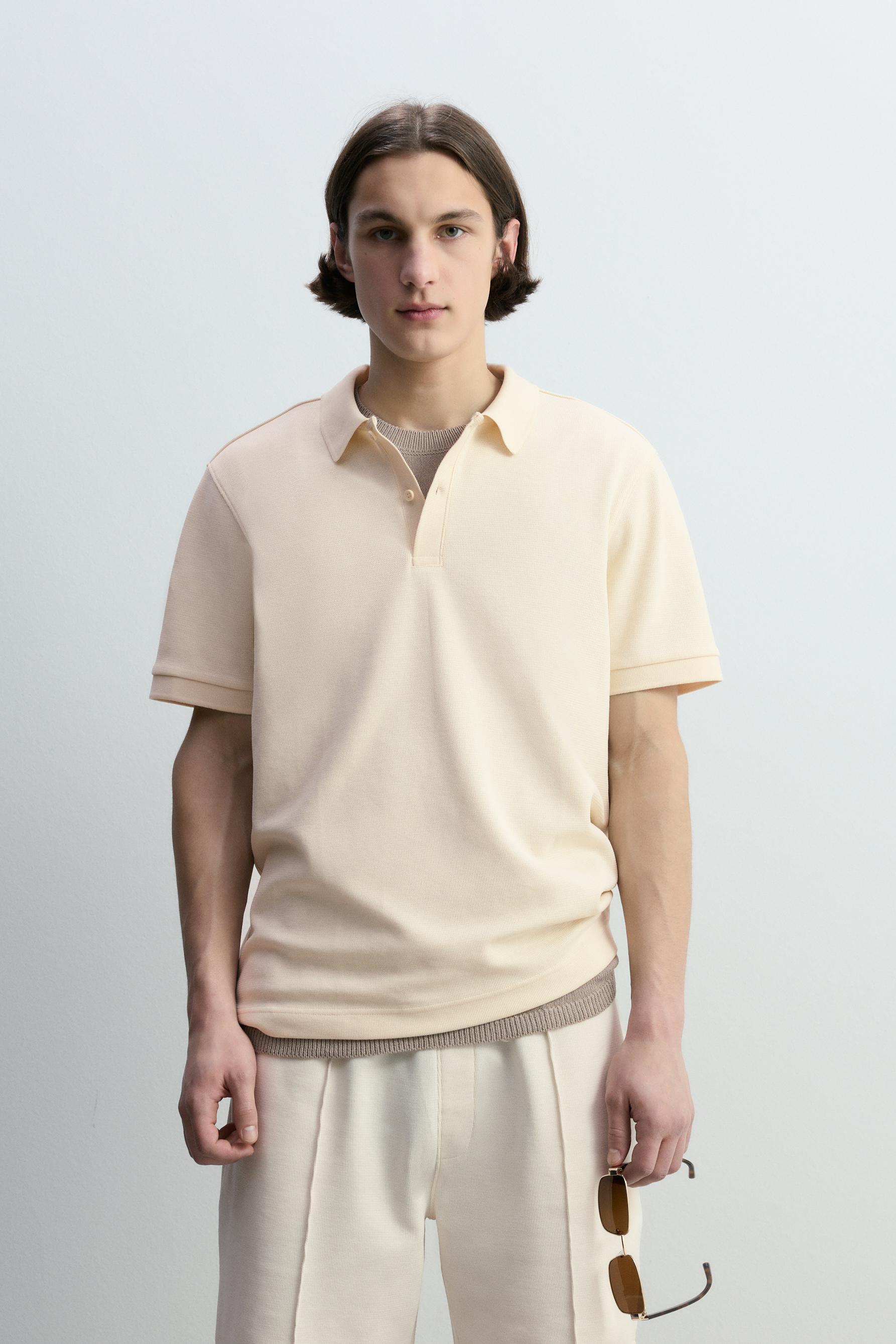 Basic textured polo shirt — ECRU