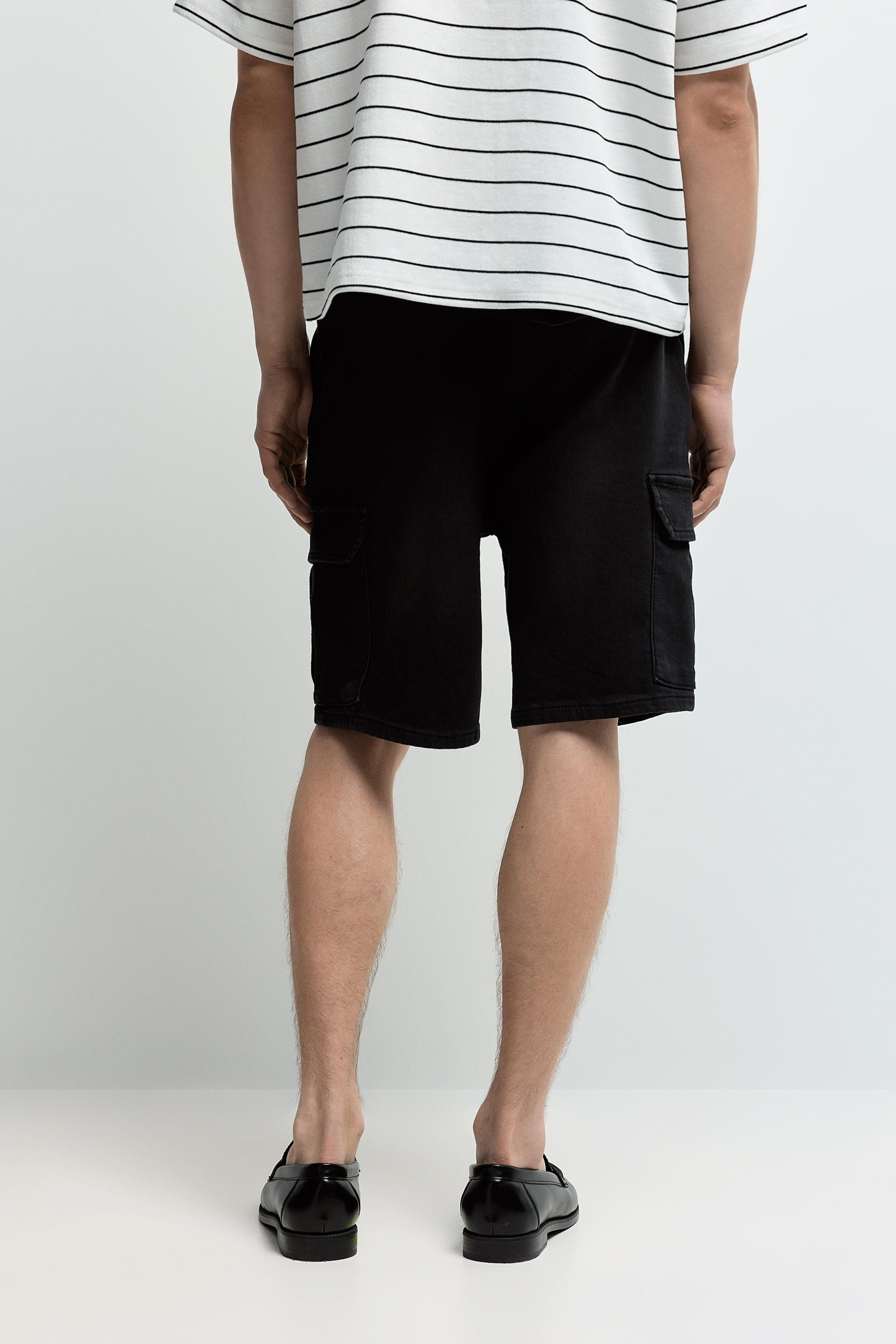 Denim cargo jogger Bermuda shorts — BLACK