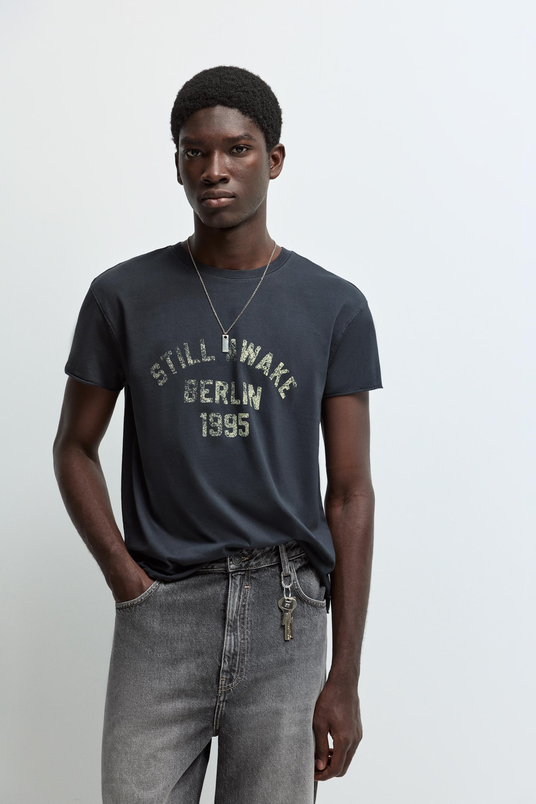 Faded effect printed T-shirt — DARK GREY