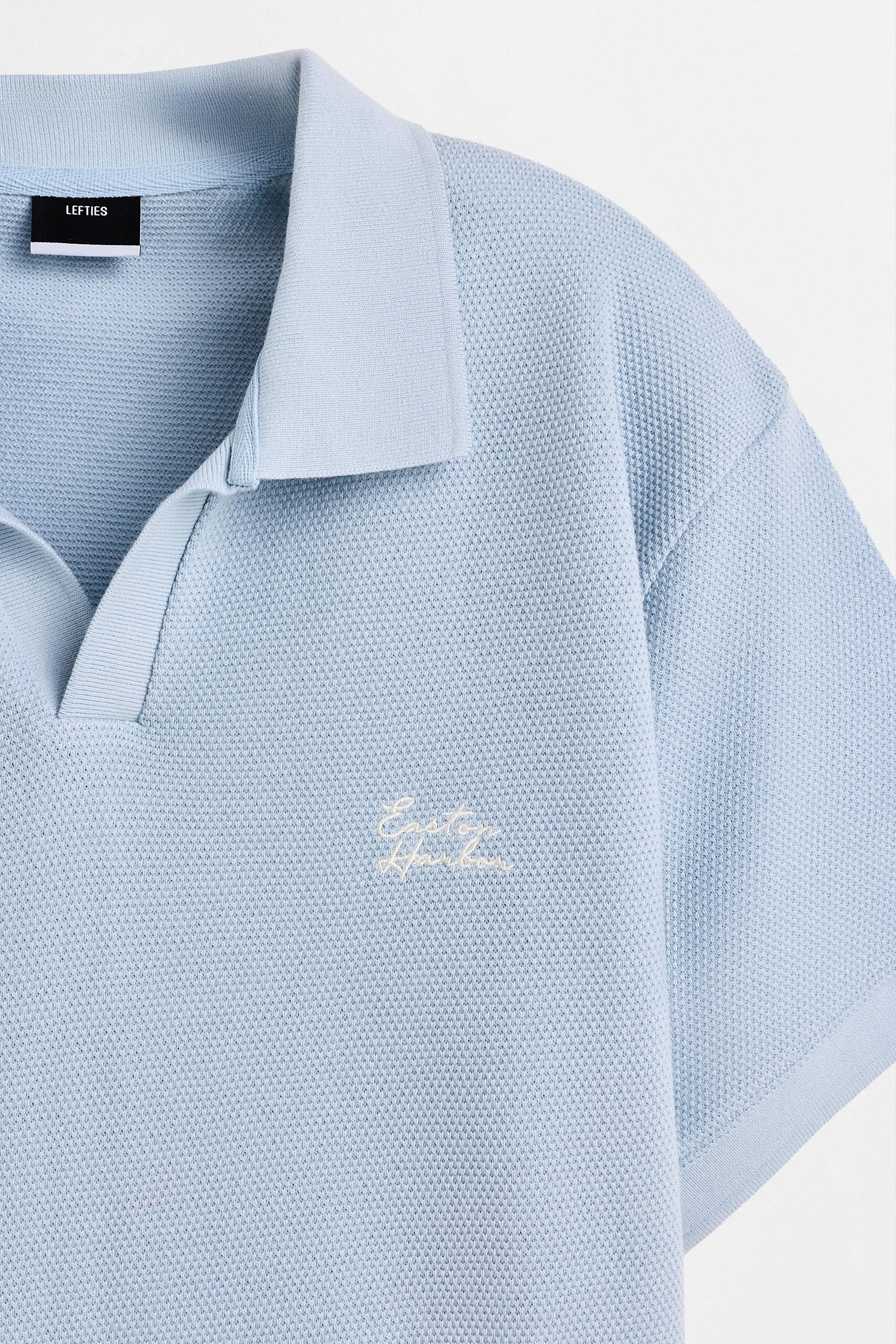 Textured embroidered polo shirt — PASTEL BLUE