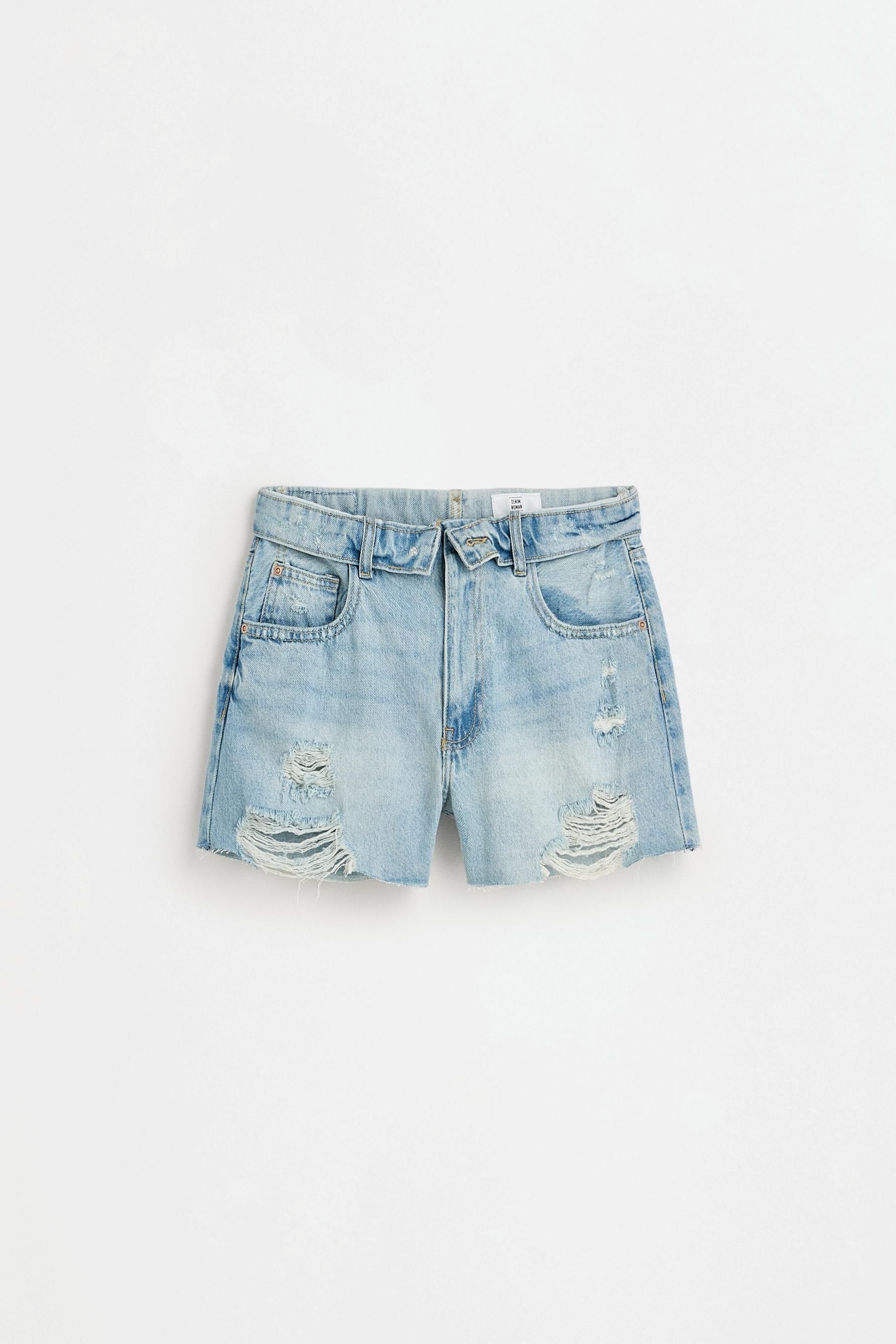 Distressed denim shorts — PASTEL BLUE