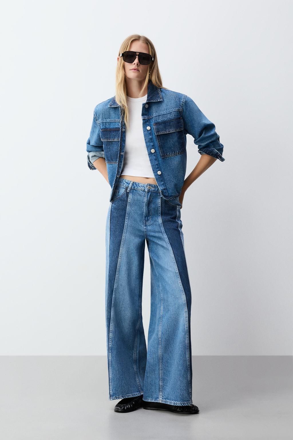 Jeans wide leg contrastes