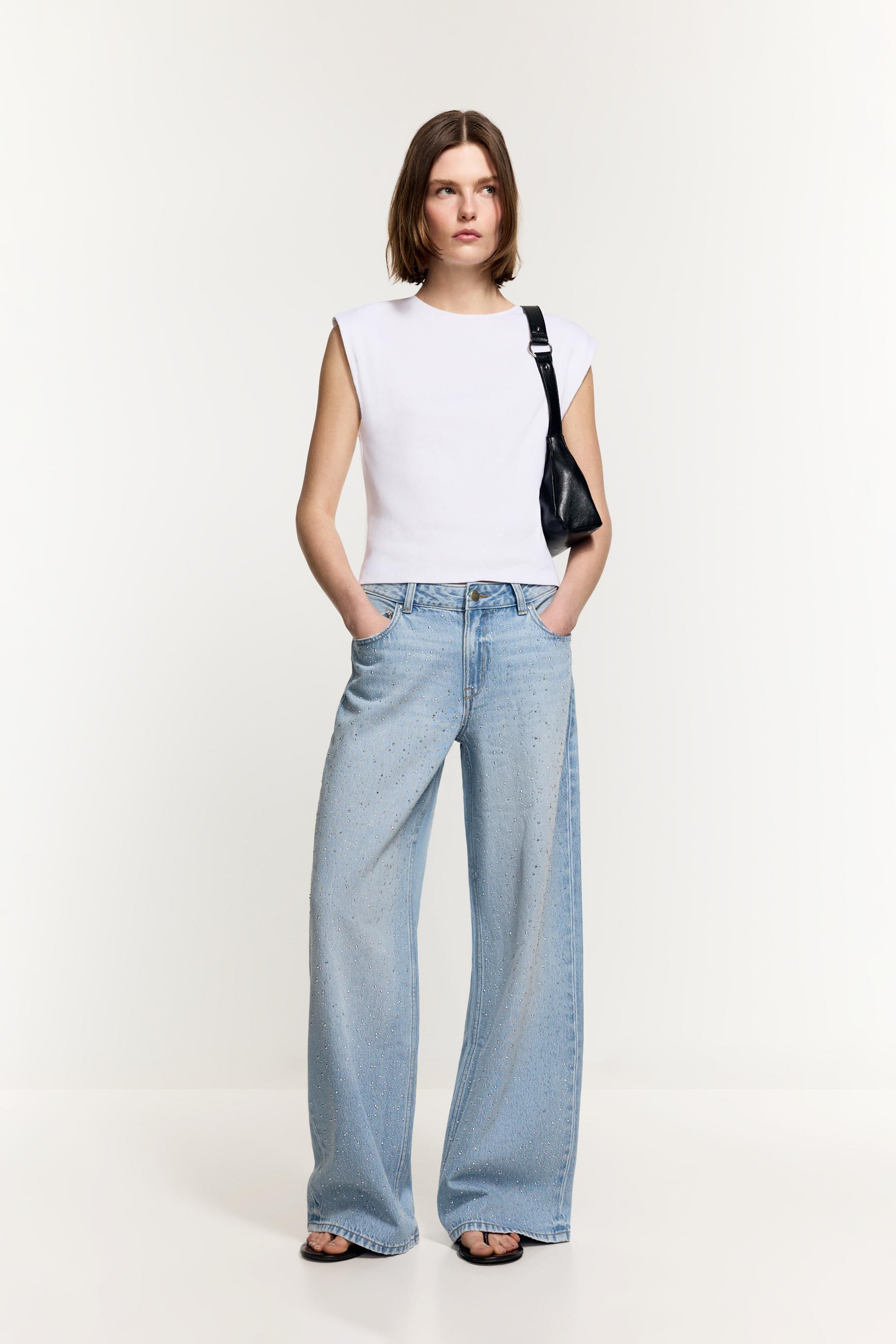 Jeans wide leg strass