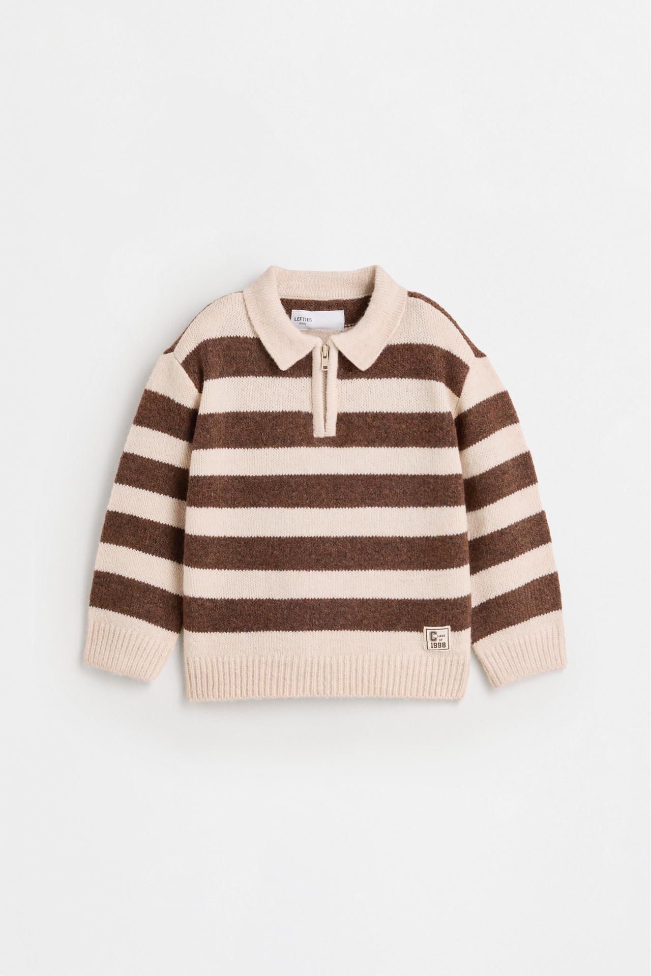 Striped zip sweater — DARK BROWN
