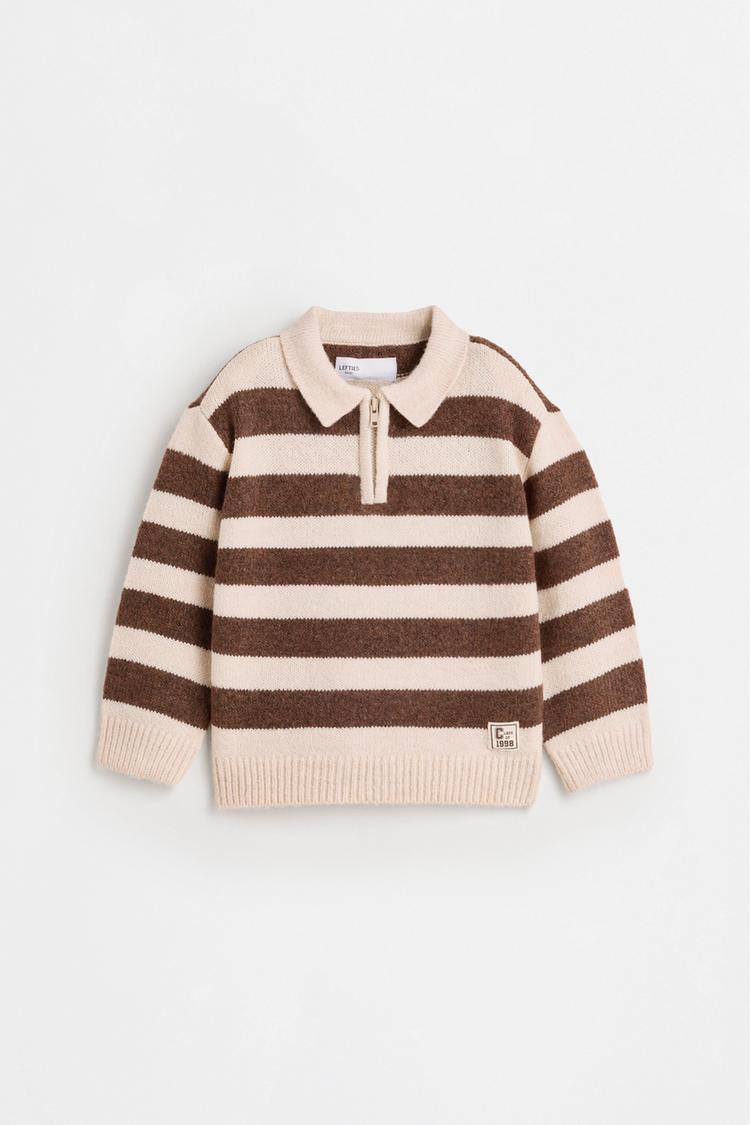 Striped zip sweater — DARK BROWN