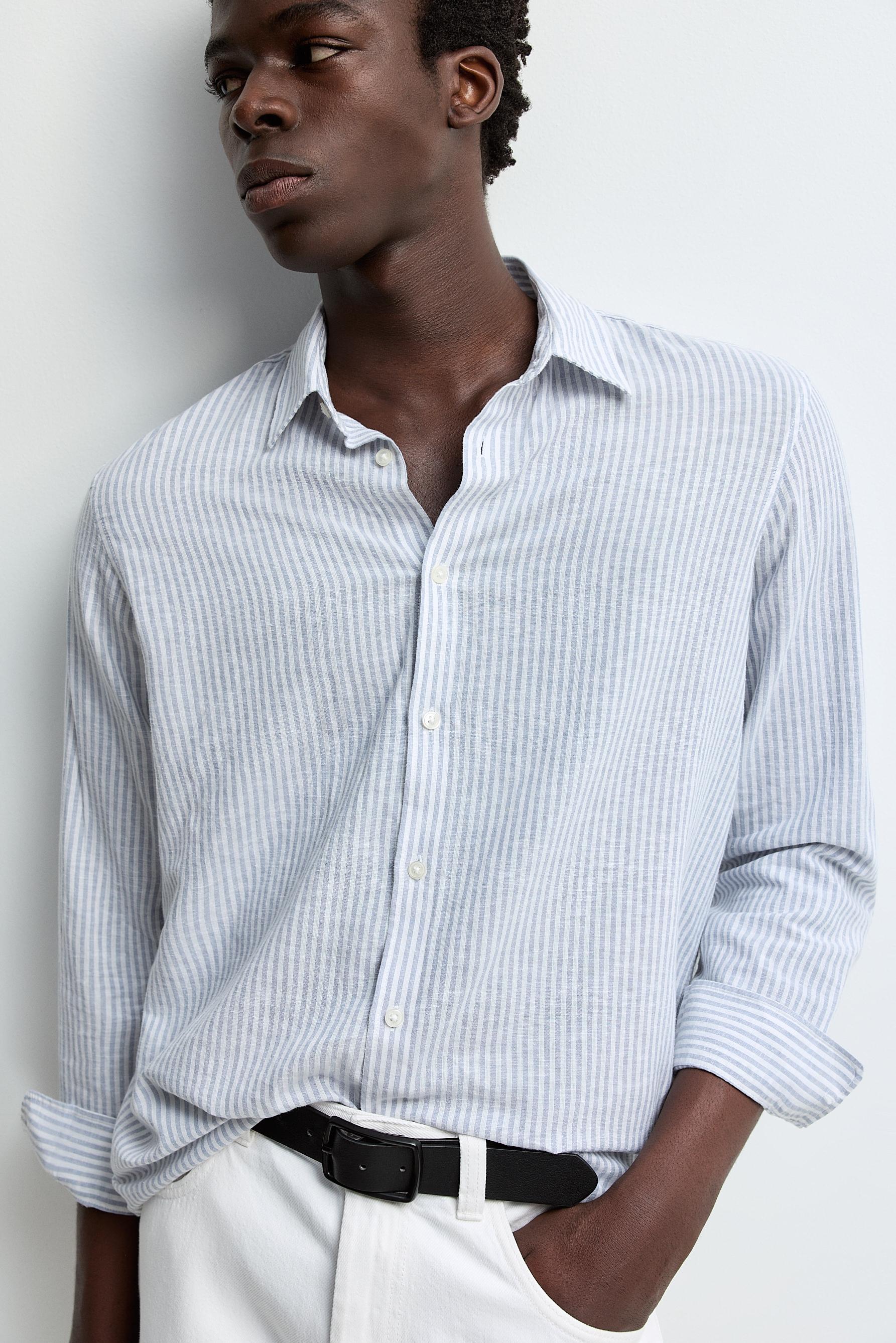 Cotton-linen striped shirt — SKY BLUE