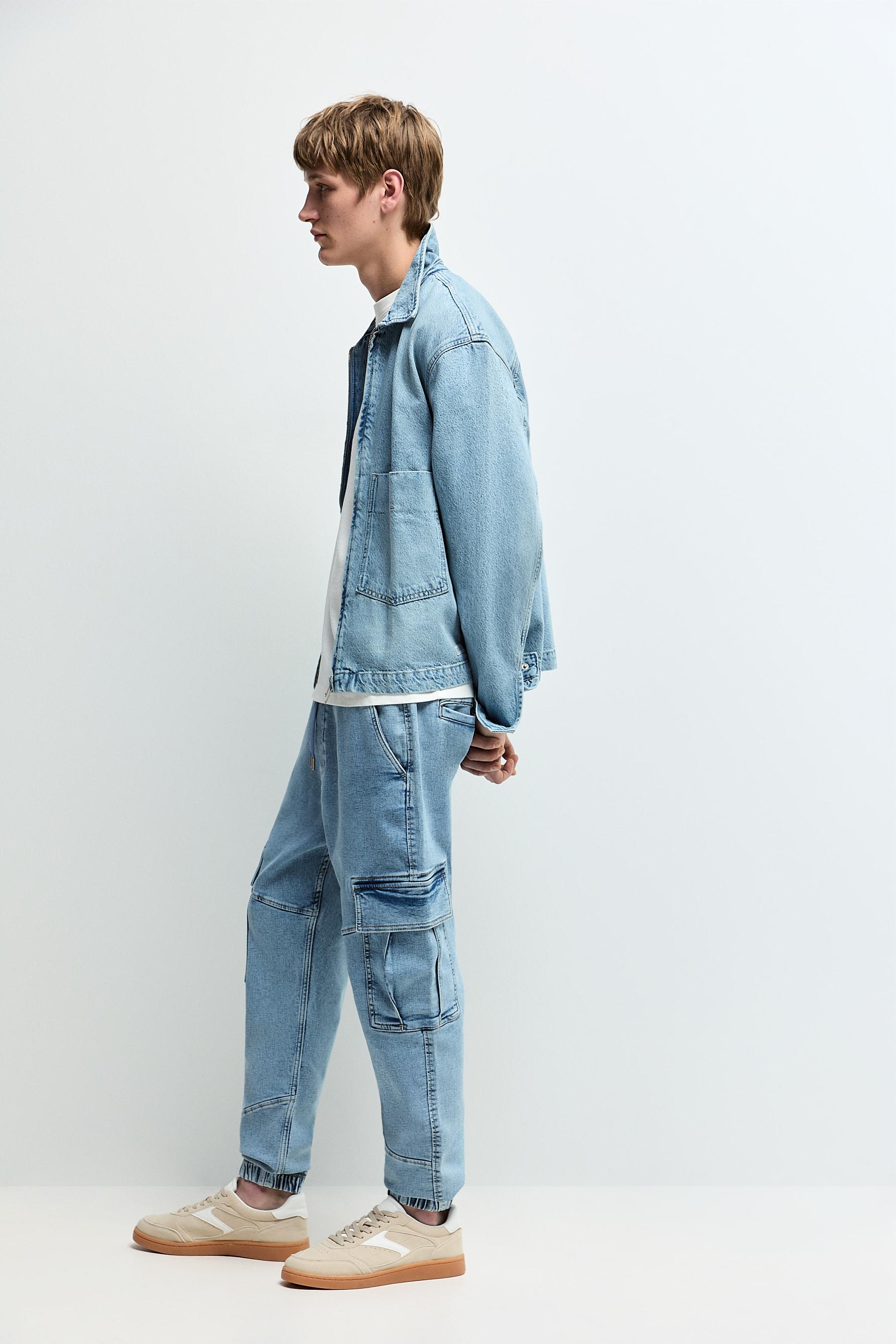 Fleece cargo jogger jeans — PALE BLUE