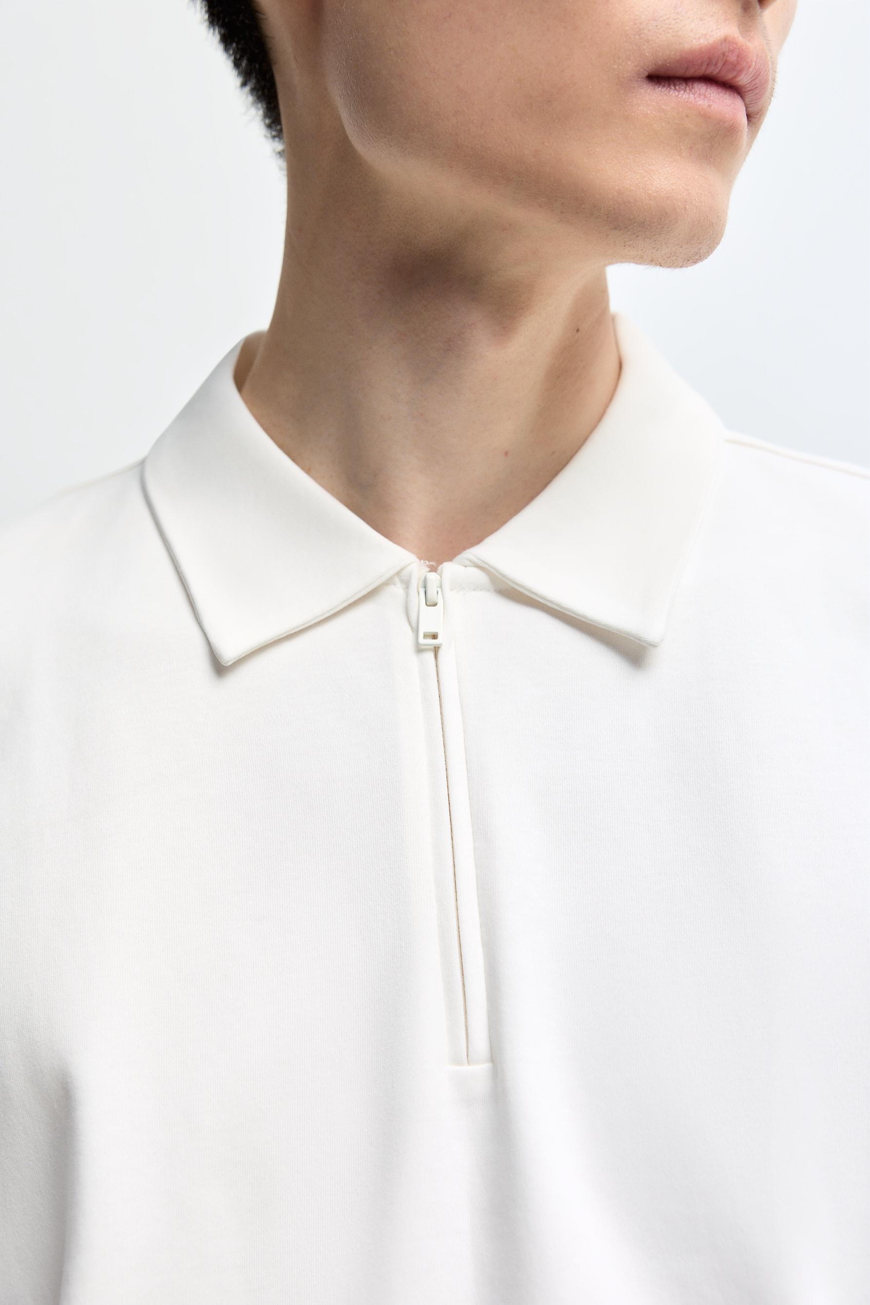 Interlock zip-up polo shirt — OFF WHITE