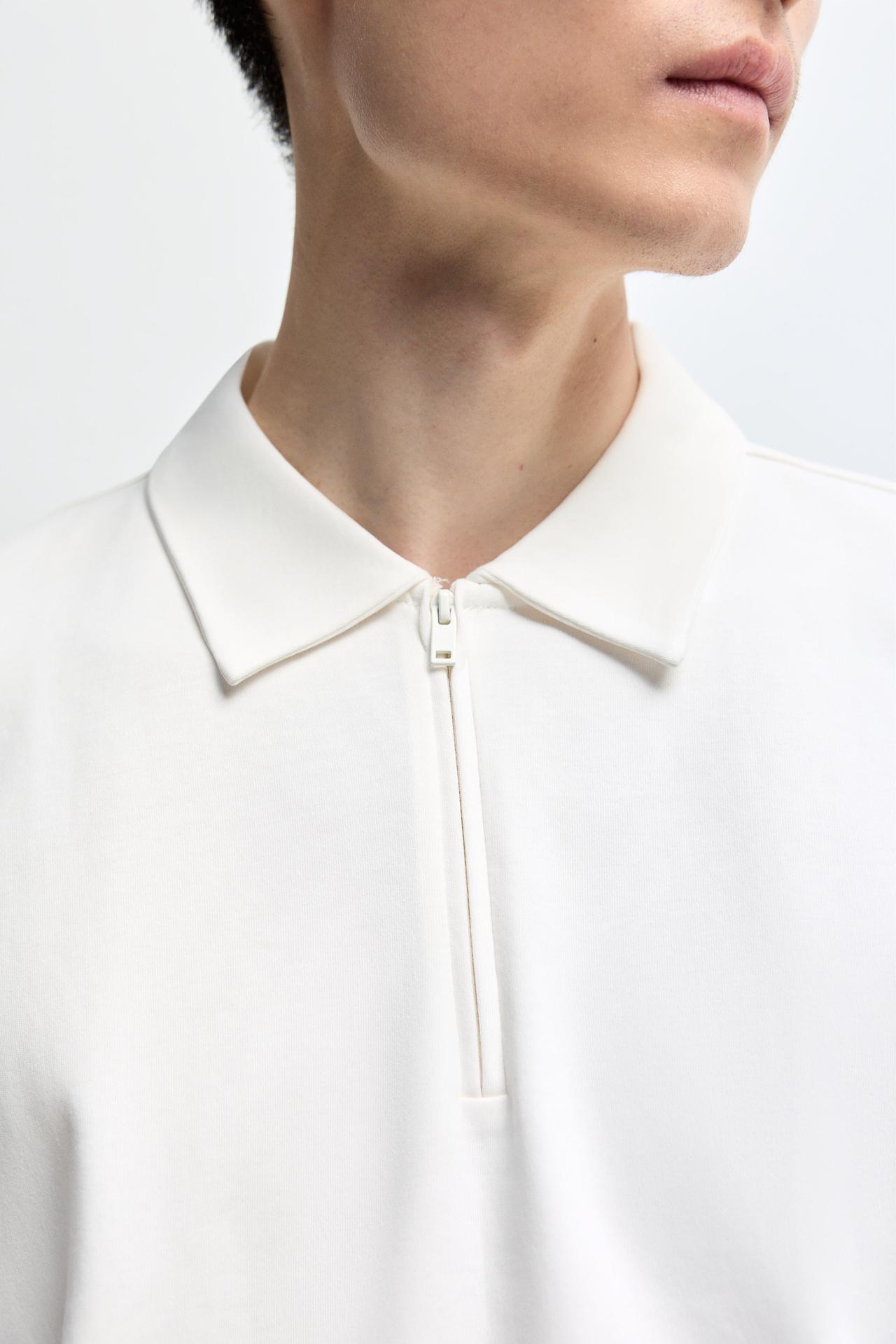 Interlock zip-up polo shirt — OFF WHITE