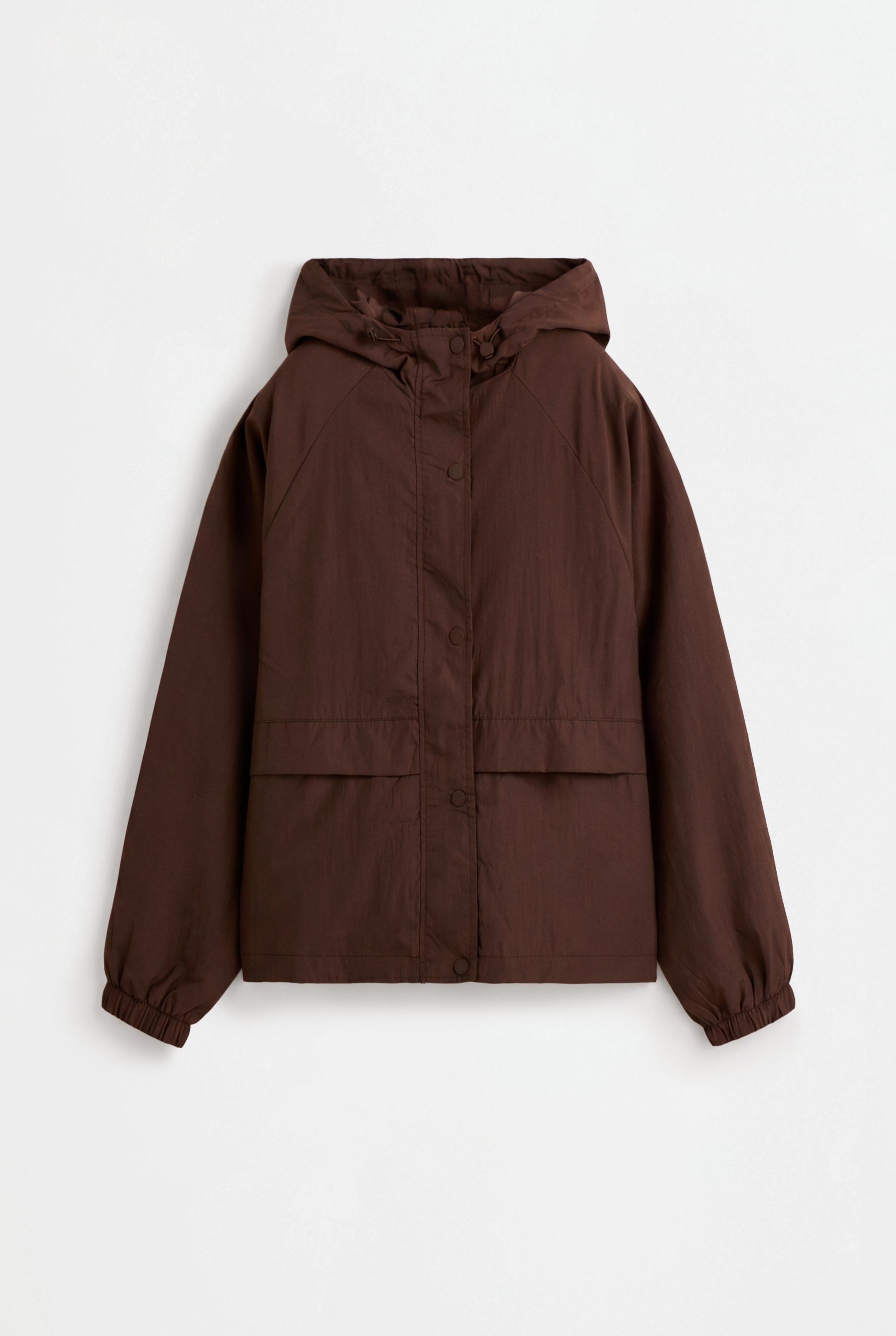 Cropped hooded windbreaker — CHOCOLATE