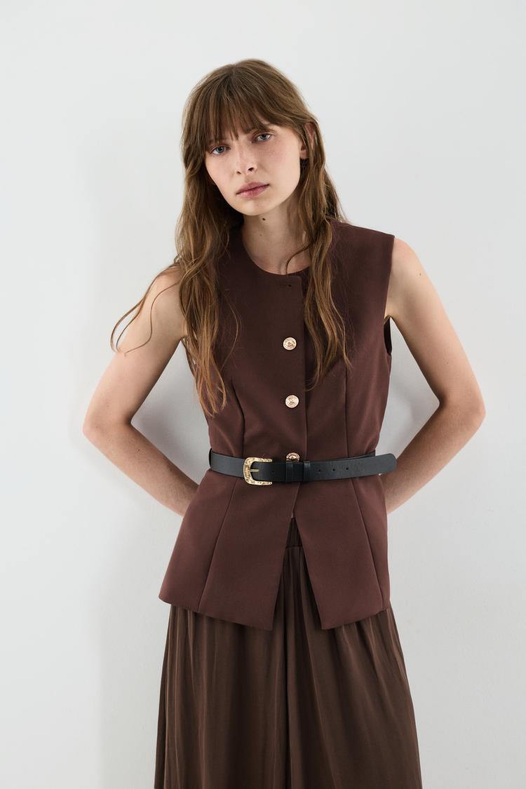 Long buttoned waistcoat — DARK BROWN