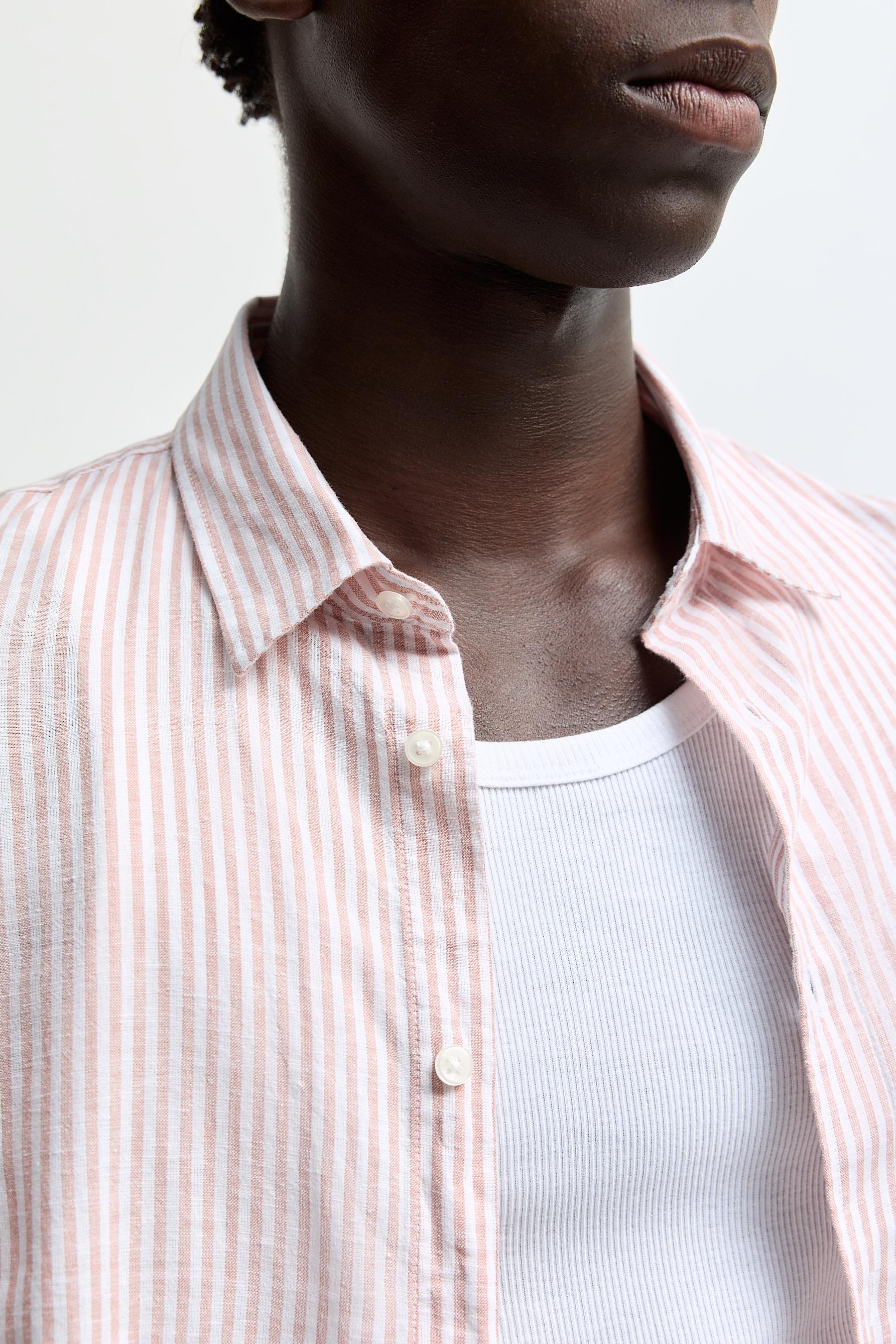 Cotton-linen striped shirt — LIGHT SALMON PINK