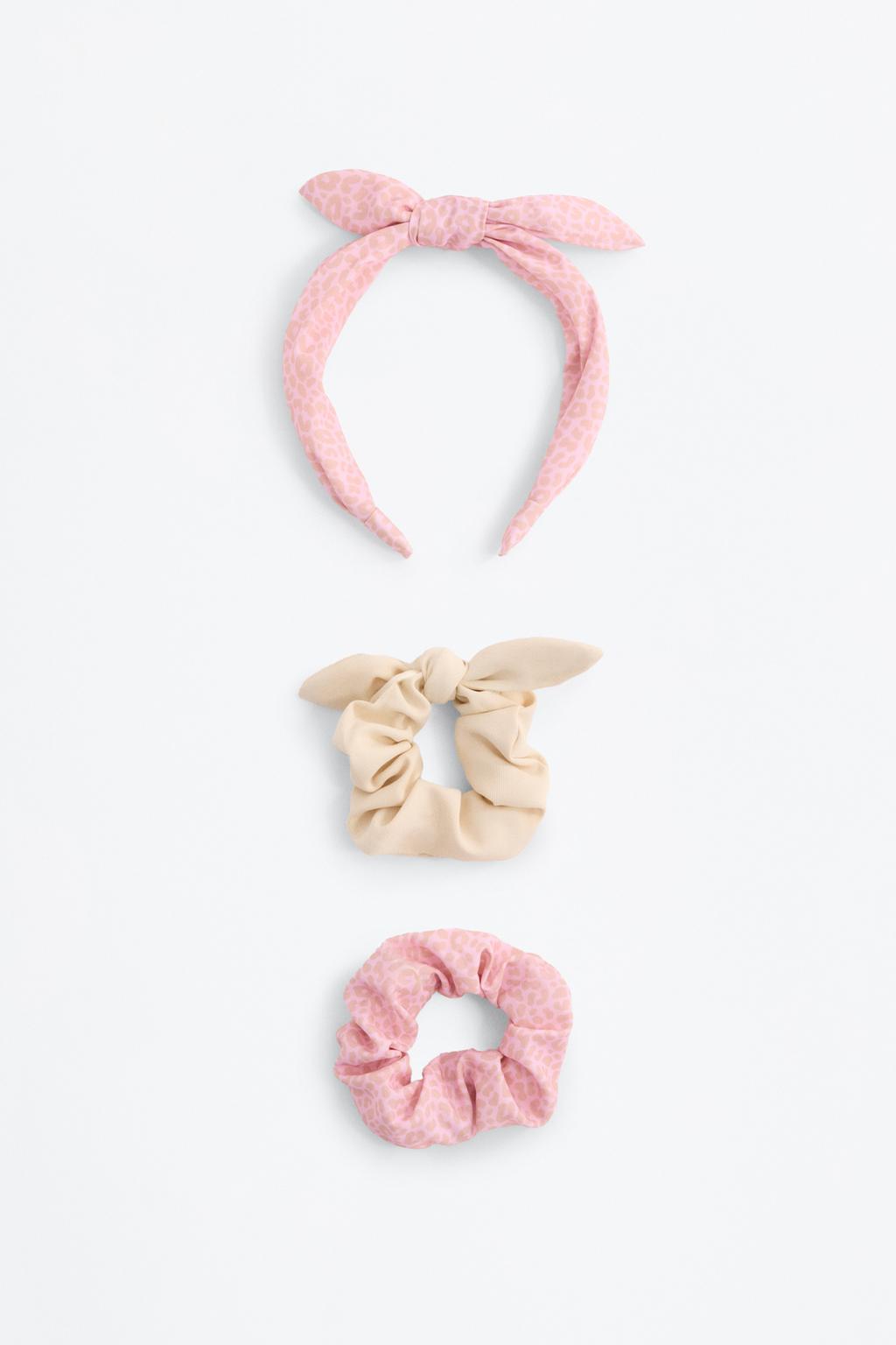 Set of 2 animal print scrunchies and headband