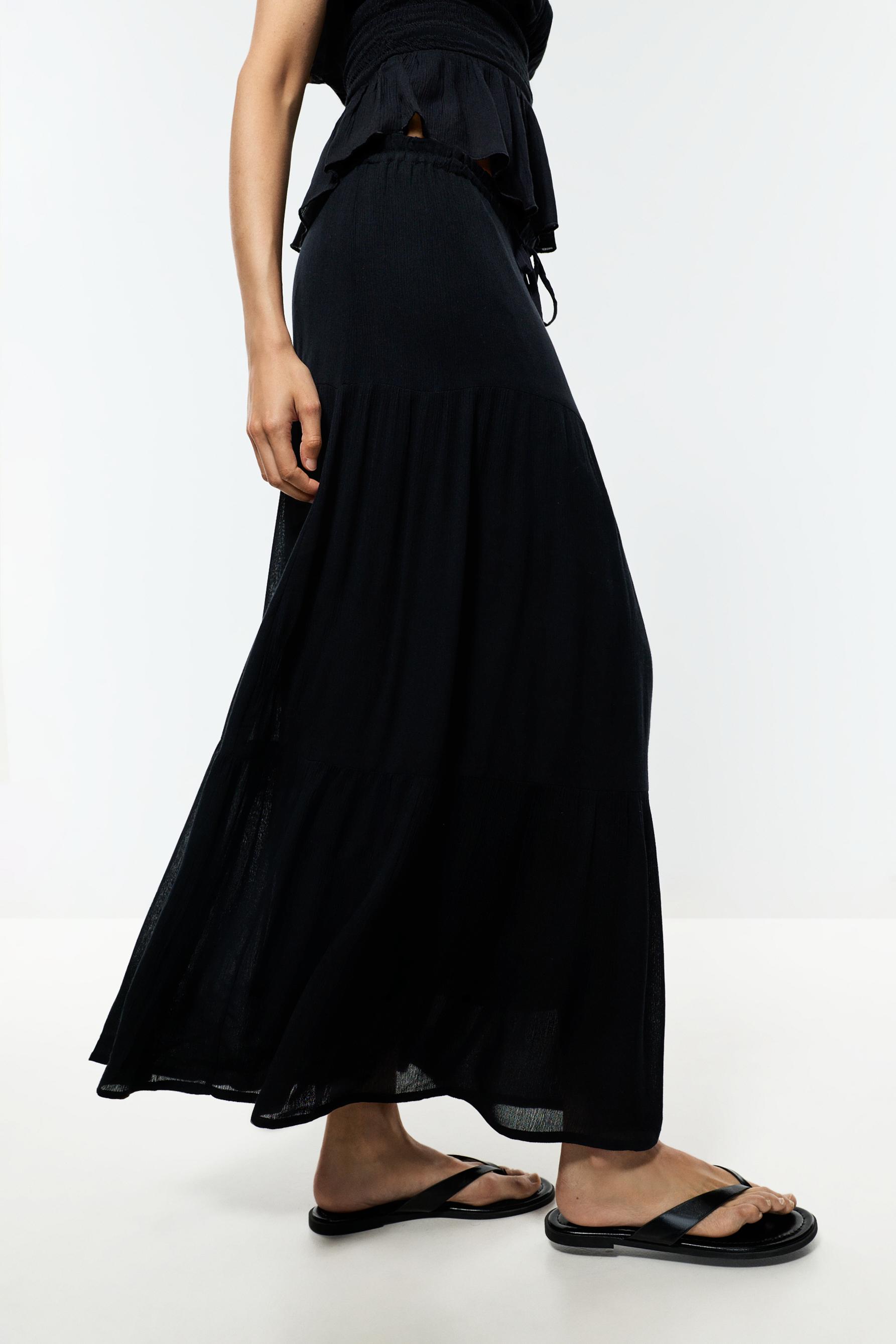 Basic textured midi skirt — BLACK