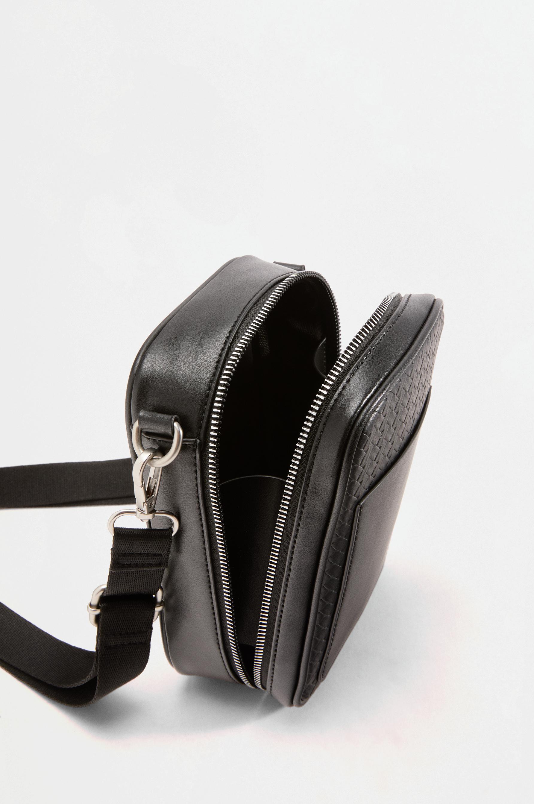 Vertical braided-effect crossbody bag — BLACK