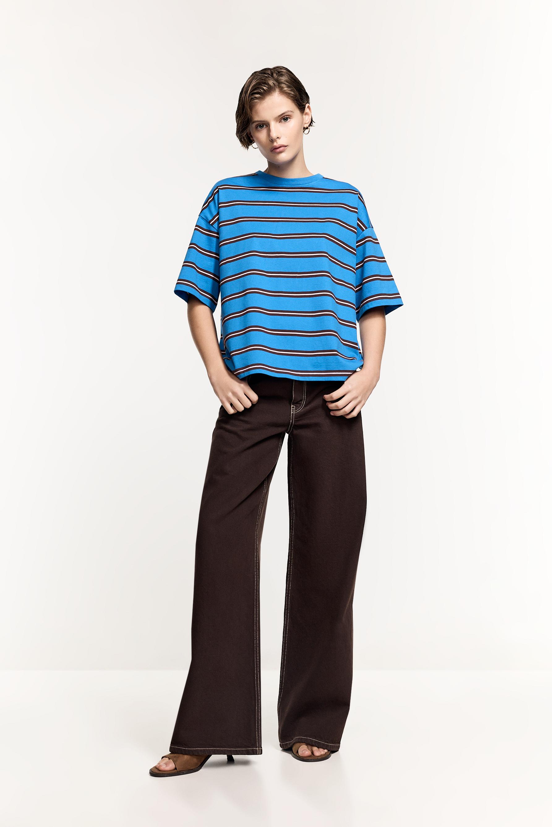 Women's Beige Striped T-Shirt — DEEP BLUE