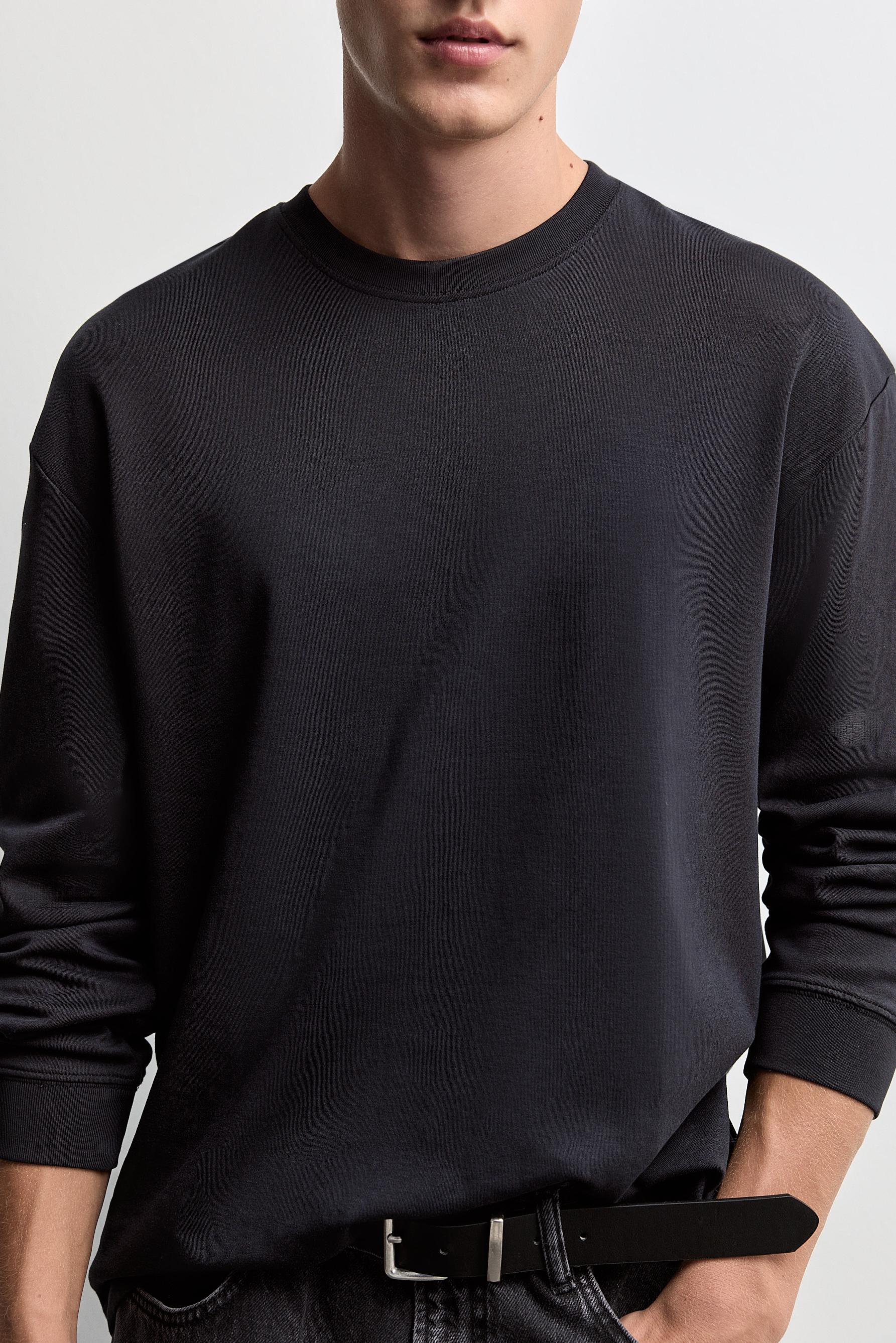 Long sleeve interlock T-shirt — BLACK