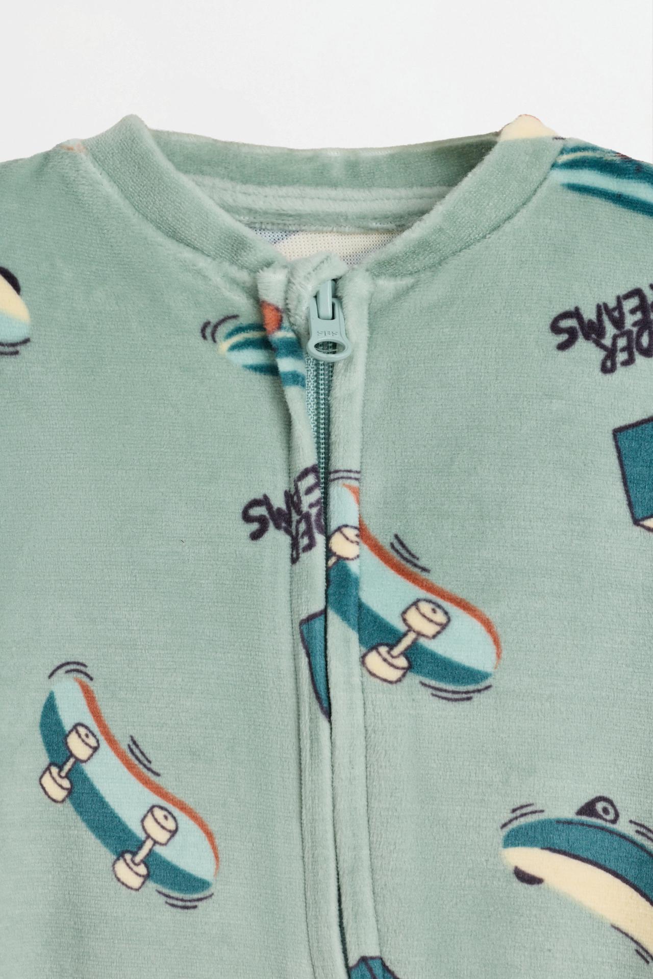 Printed velvety footed pajamas — FADED GREEN