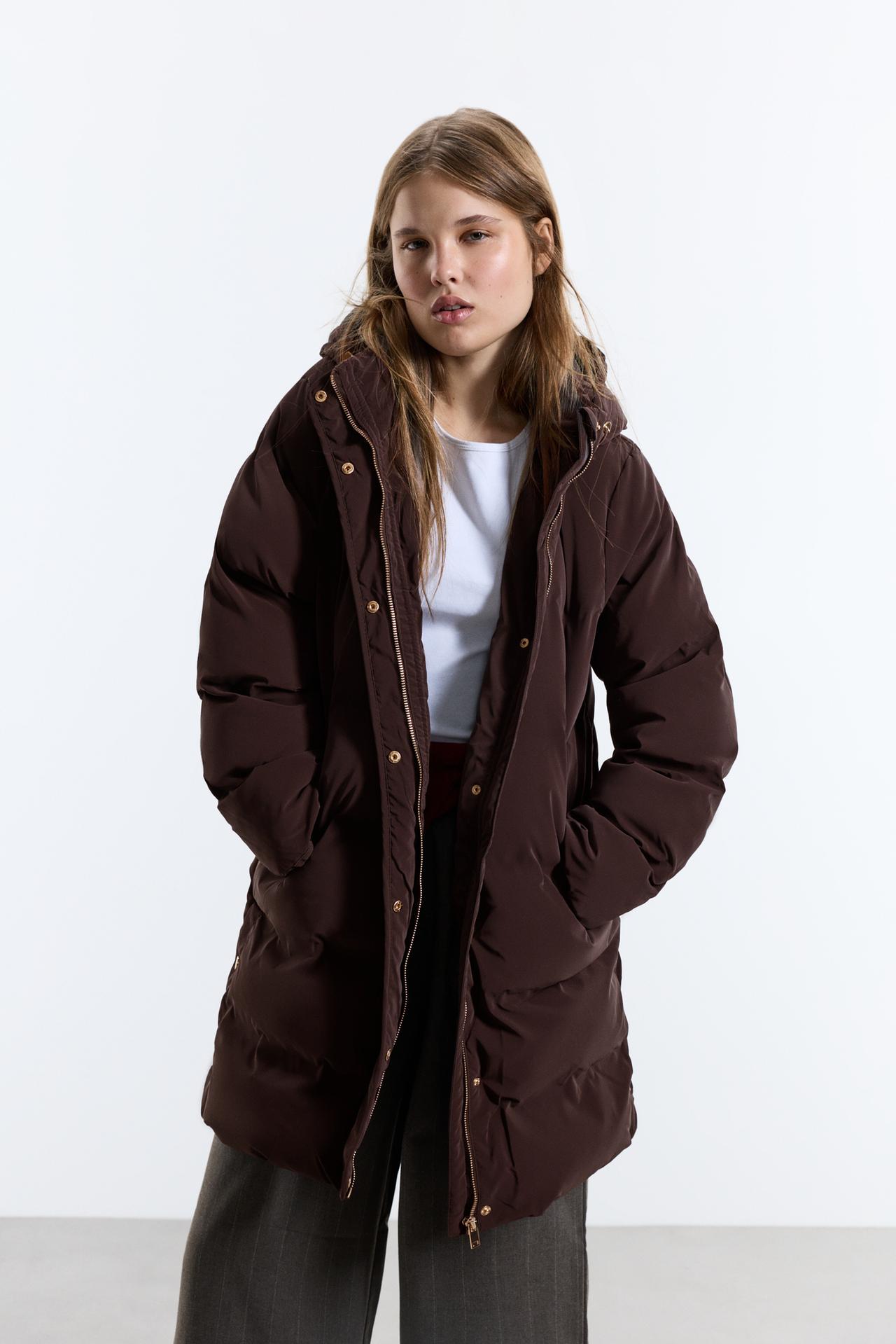 Long quilted coat — CHOCOLATE