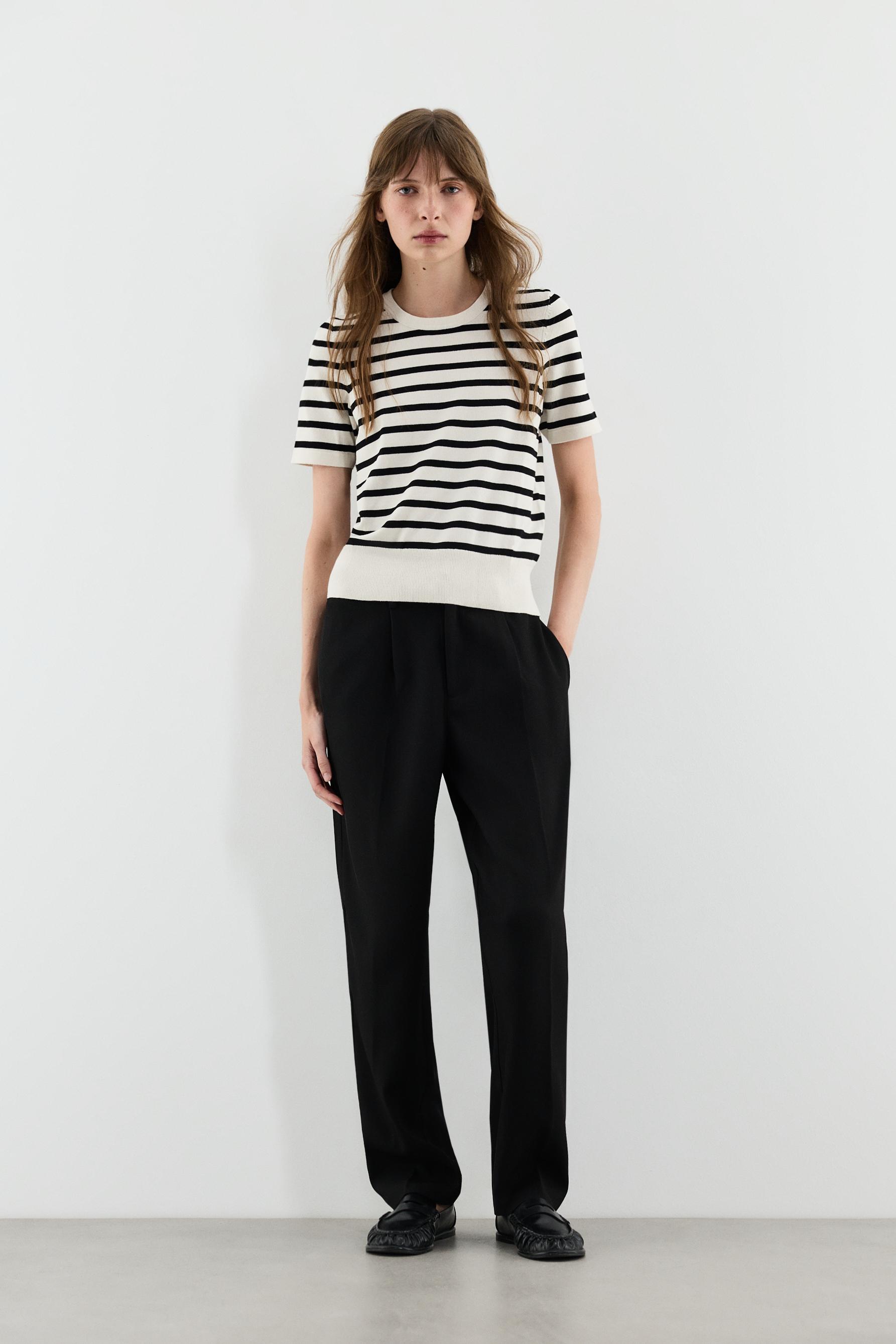 Basic short sleeve sweater — WHITE/BLACK