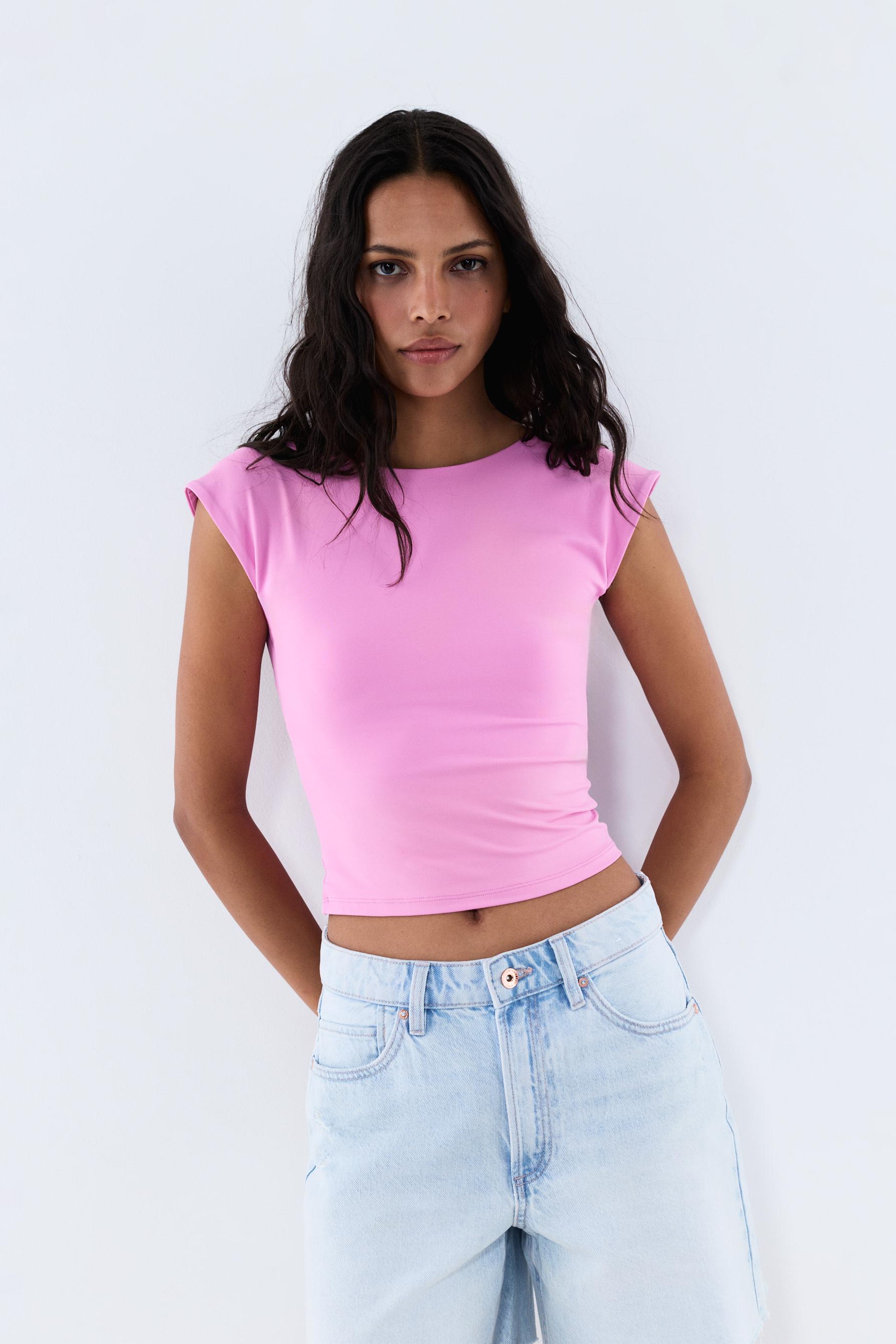 Polyamide T-shirt with open back — FUCHSIA