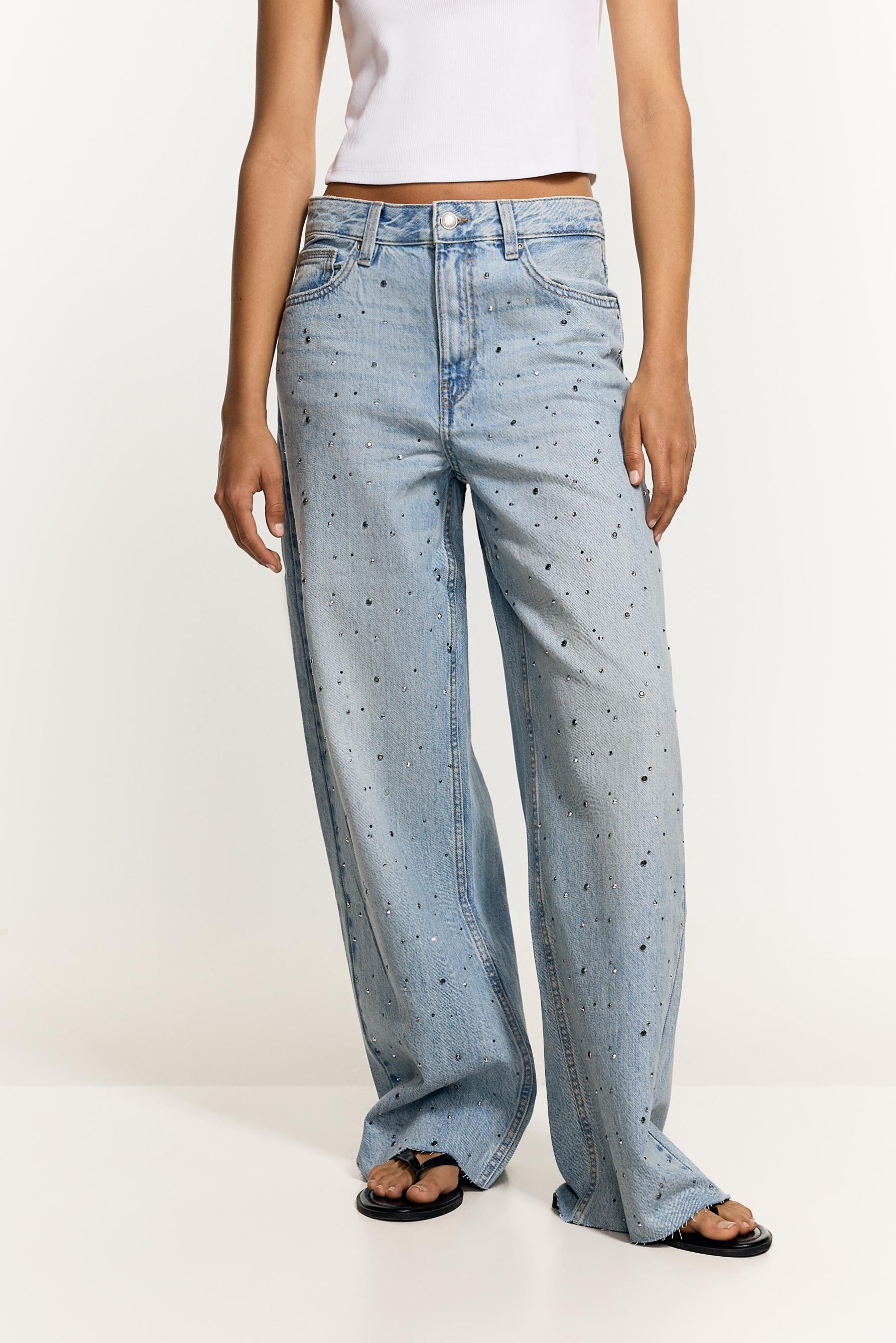 Wide-leg rhinestone jeans — INDIGO