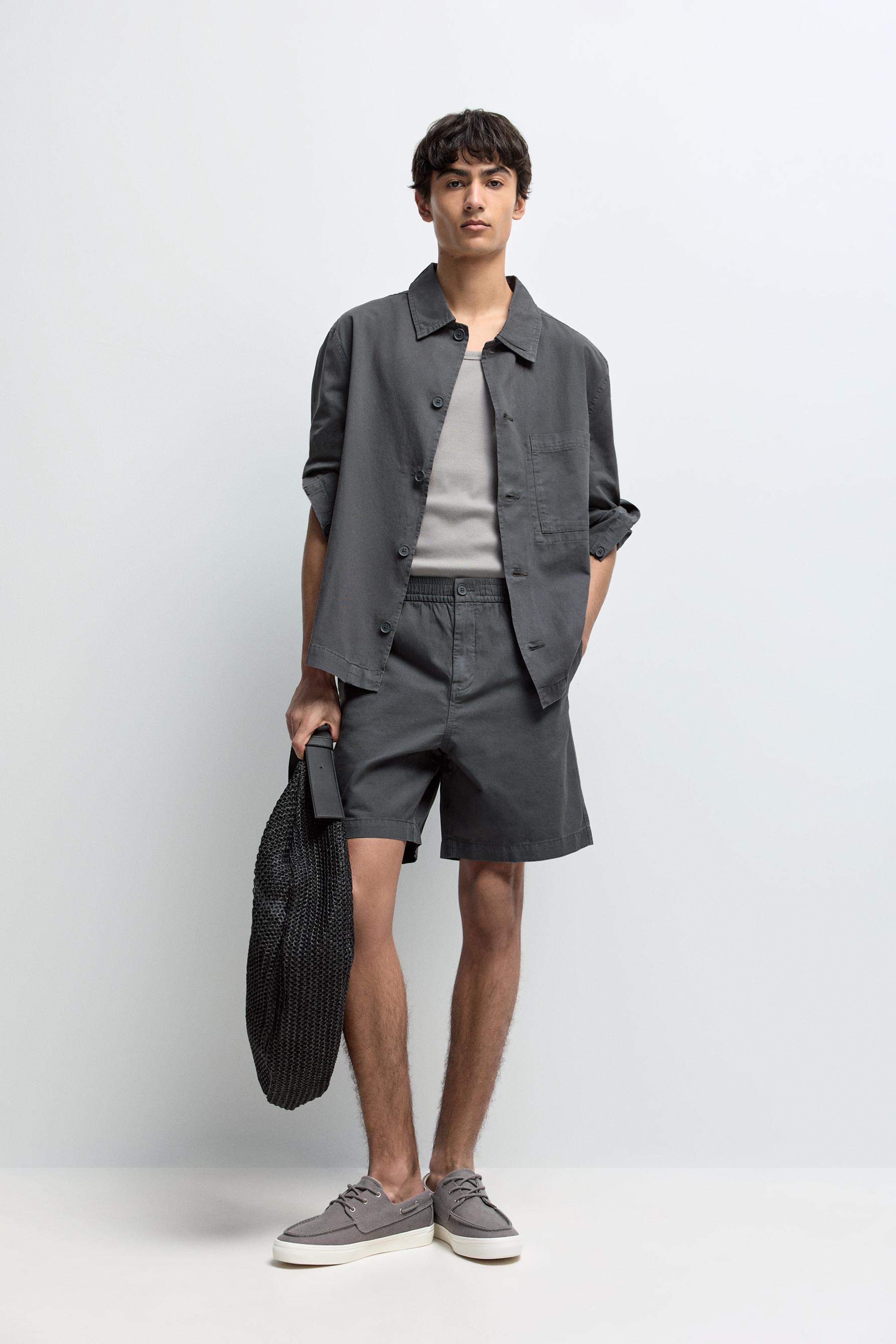 Linen blend jogger Bermuda shorts — ANTHRACITE GREY