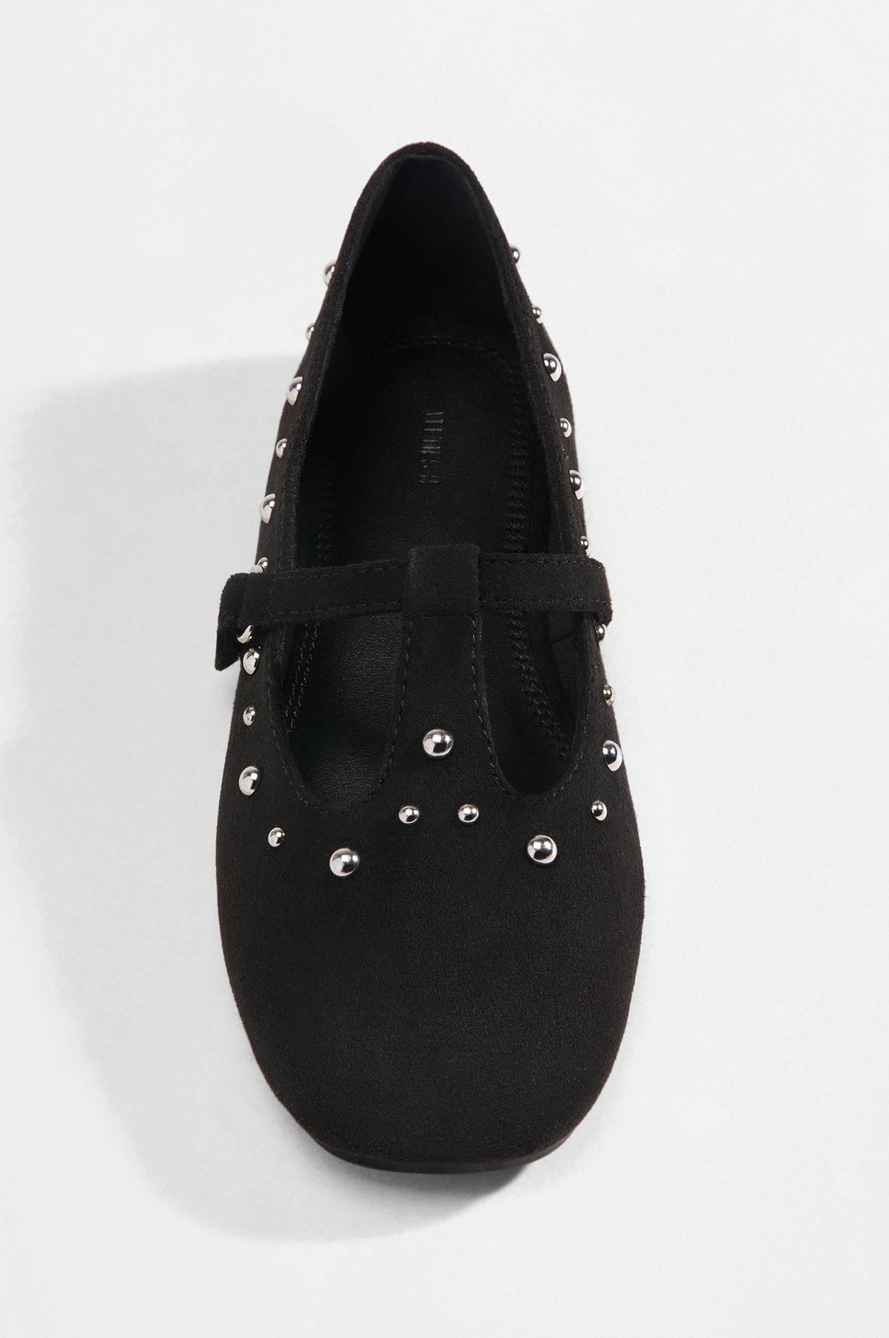 T-strap stud ballet flats — BLACK