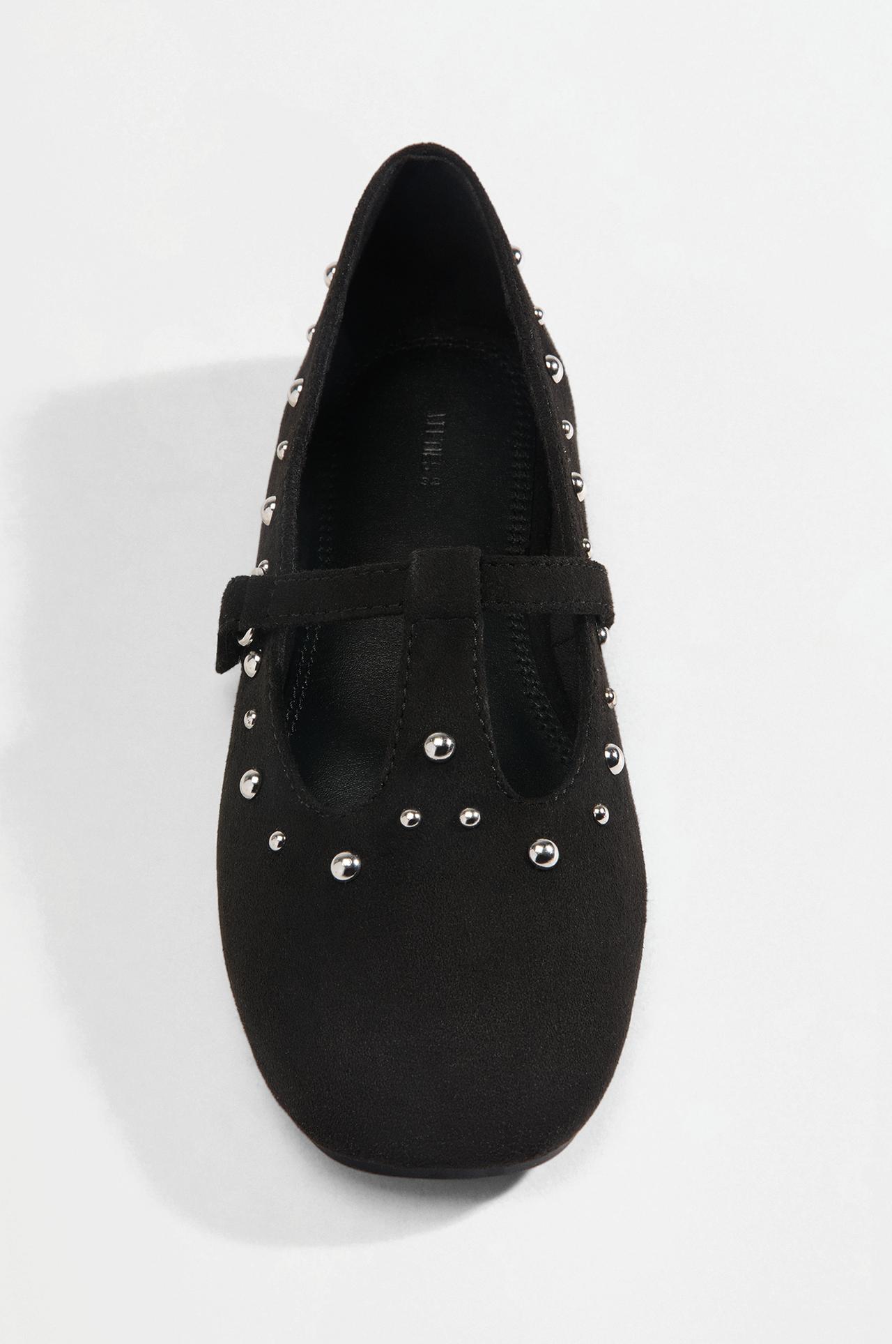 T-strap stud ballet flats — BLACK