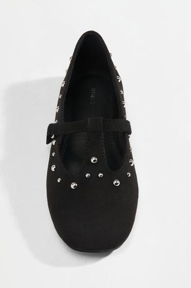 T-strap stud ballet flats — BLACK 3