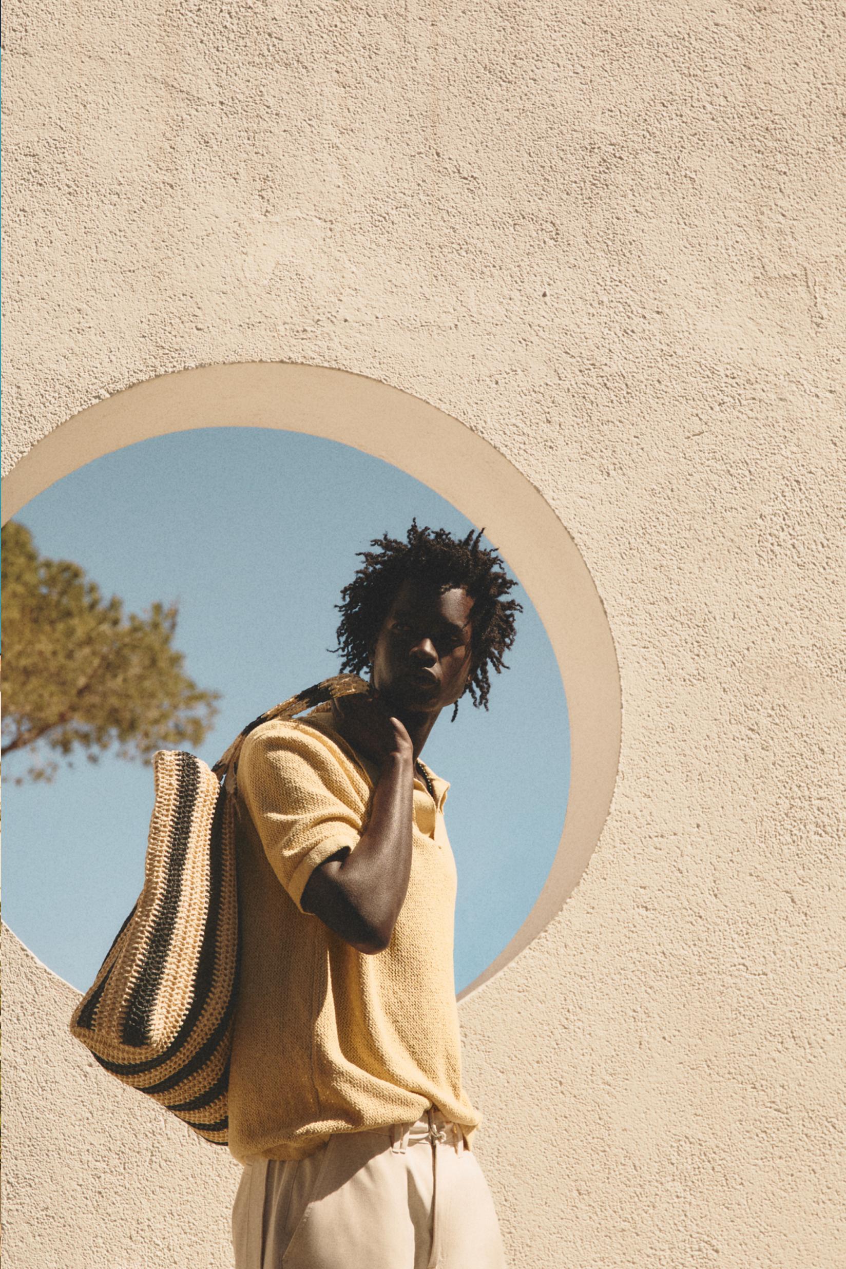 Cutwork knit polo shirt — YELLOW