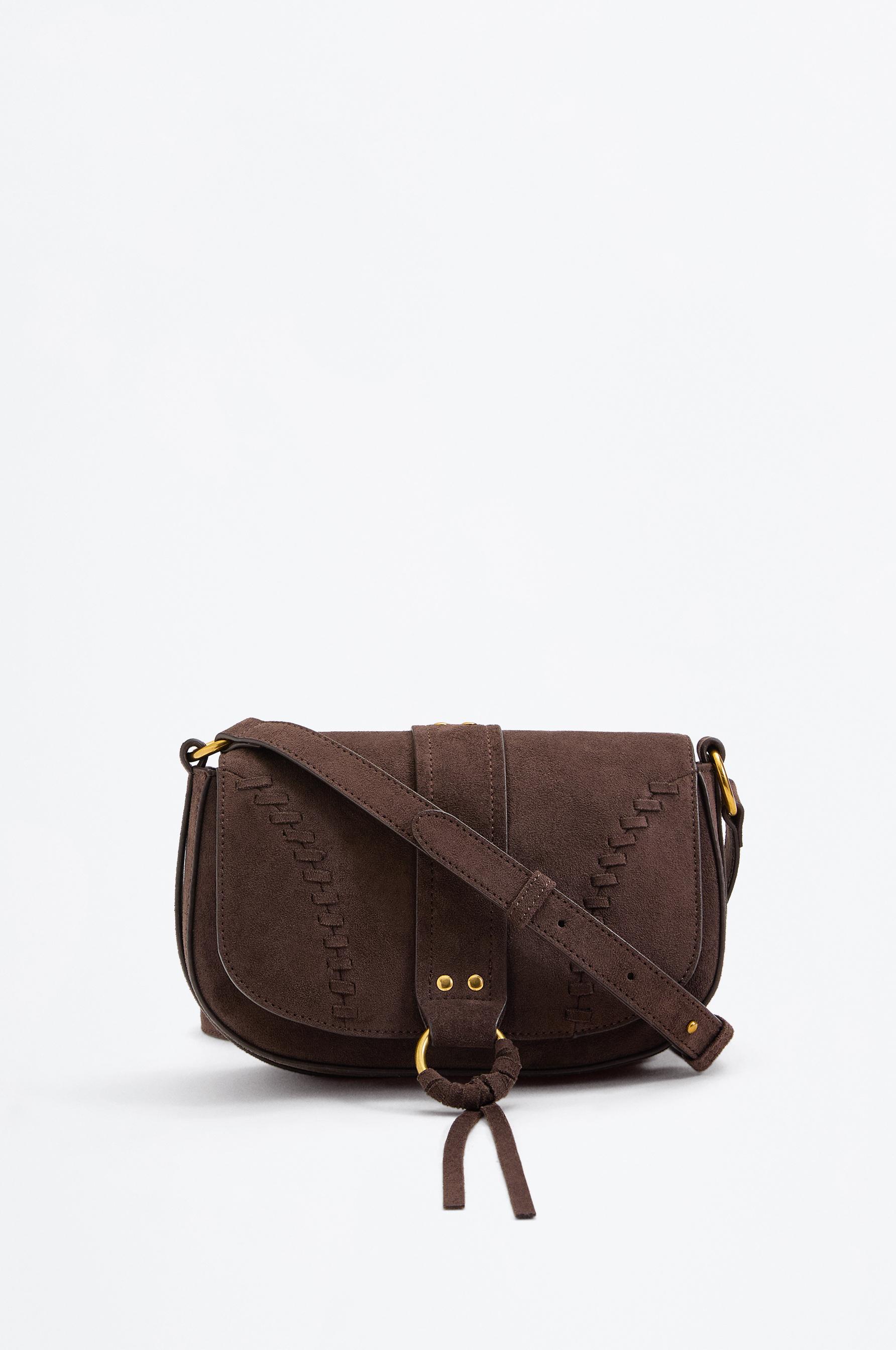 Faux suede flap crossbody bag — BROWN