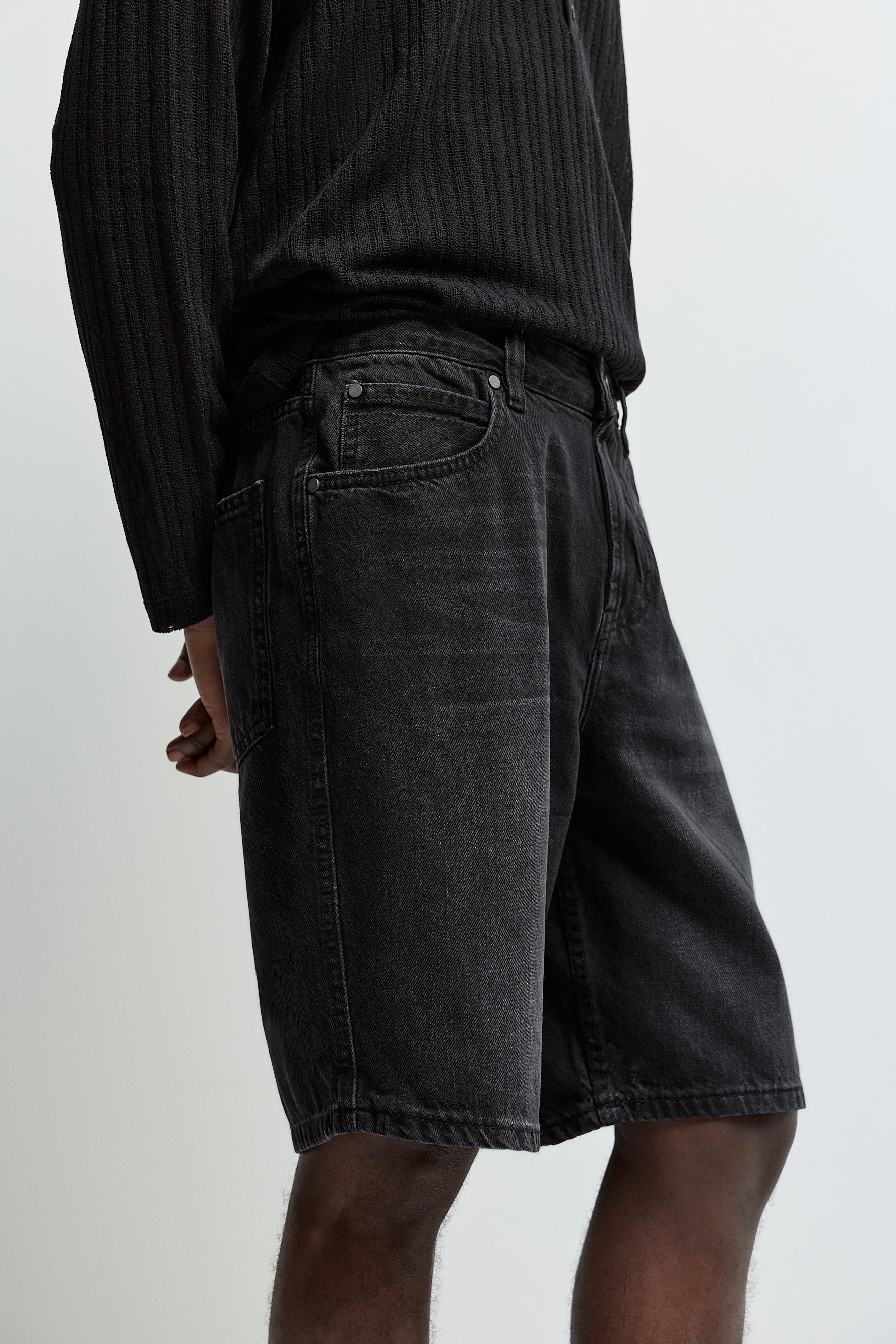 Straight denim Bermuda shorts — BLACK