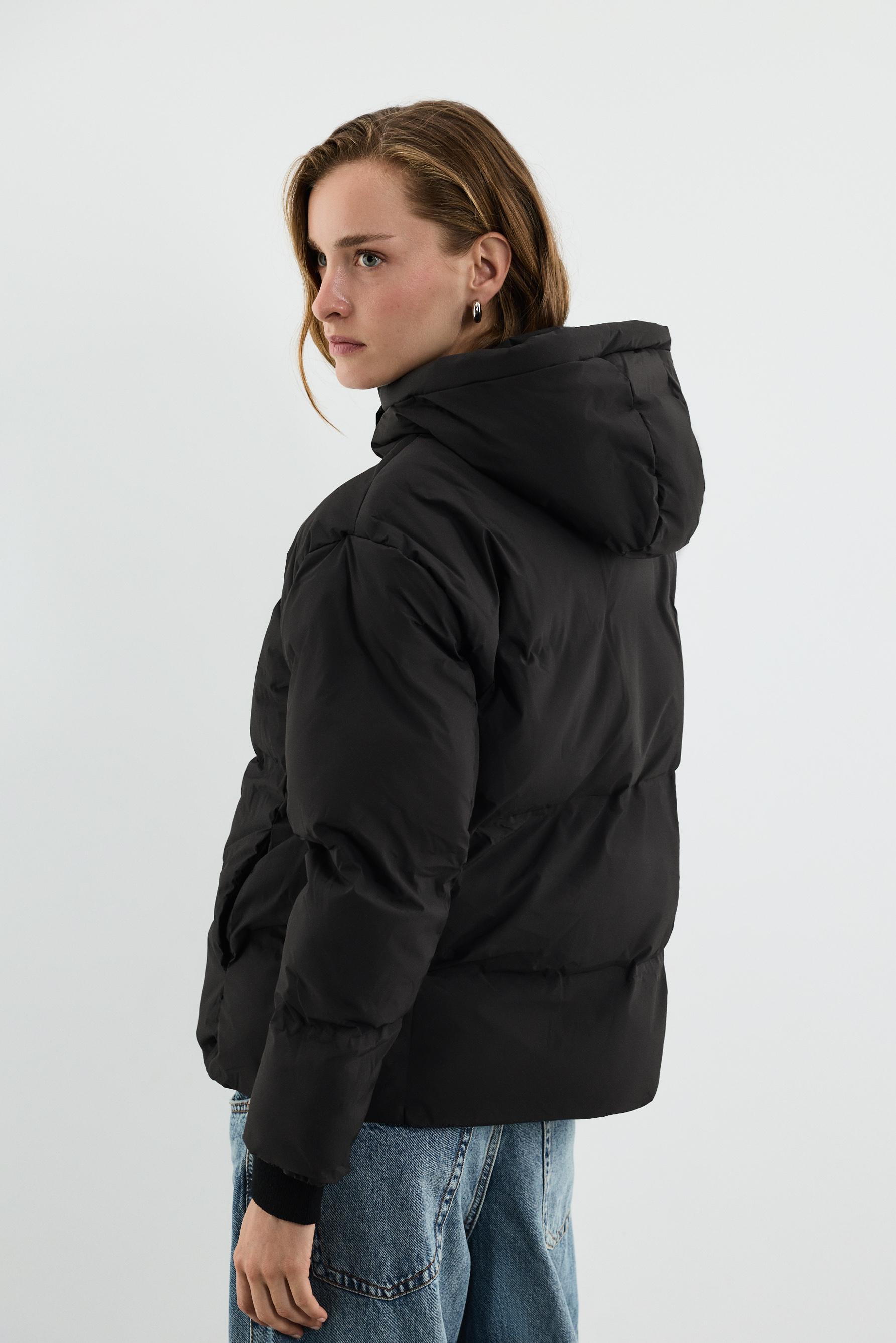 Hooded puffer jacket — BLACK