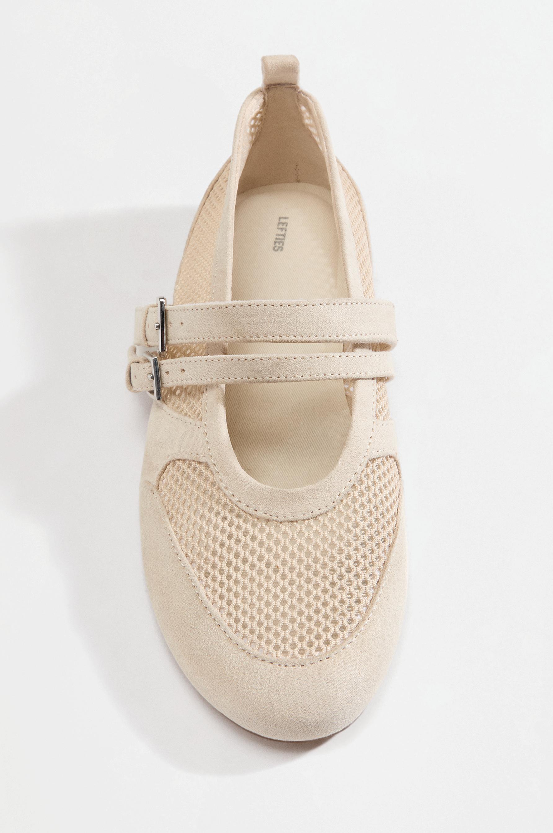 Double-strap mesh ballet flats — ECRU