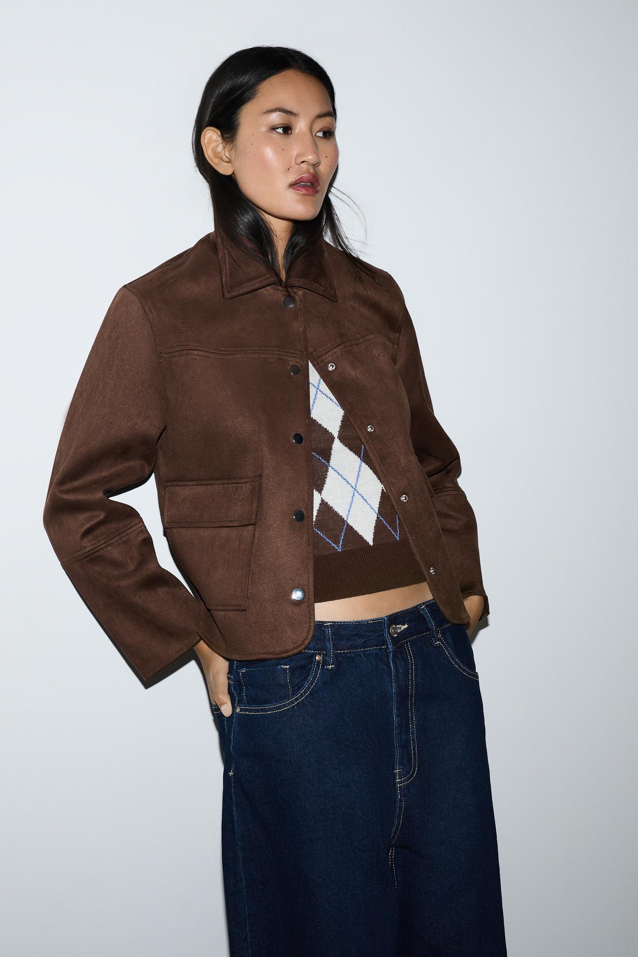 Faux suede jacket — CHOCOLATE BROWN