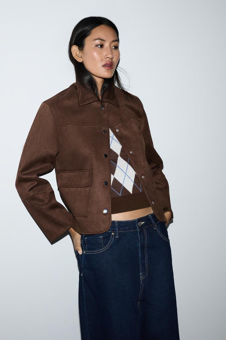 Faux suede jacket — CHOCOLATE BROWN