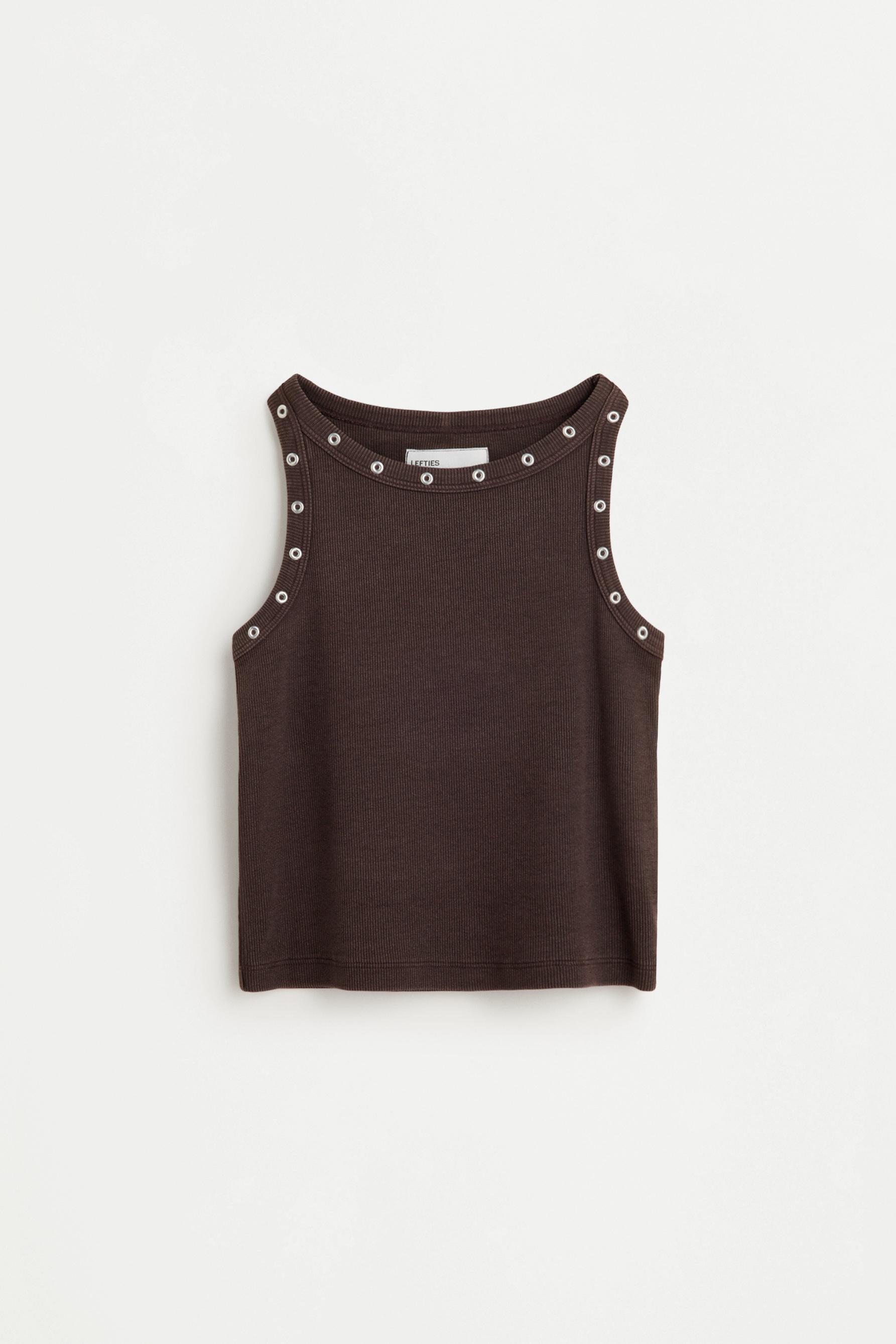 Ribbed eyelet top — DARK BROWN