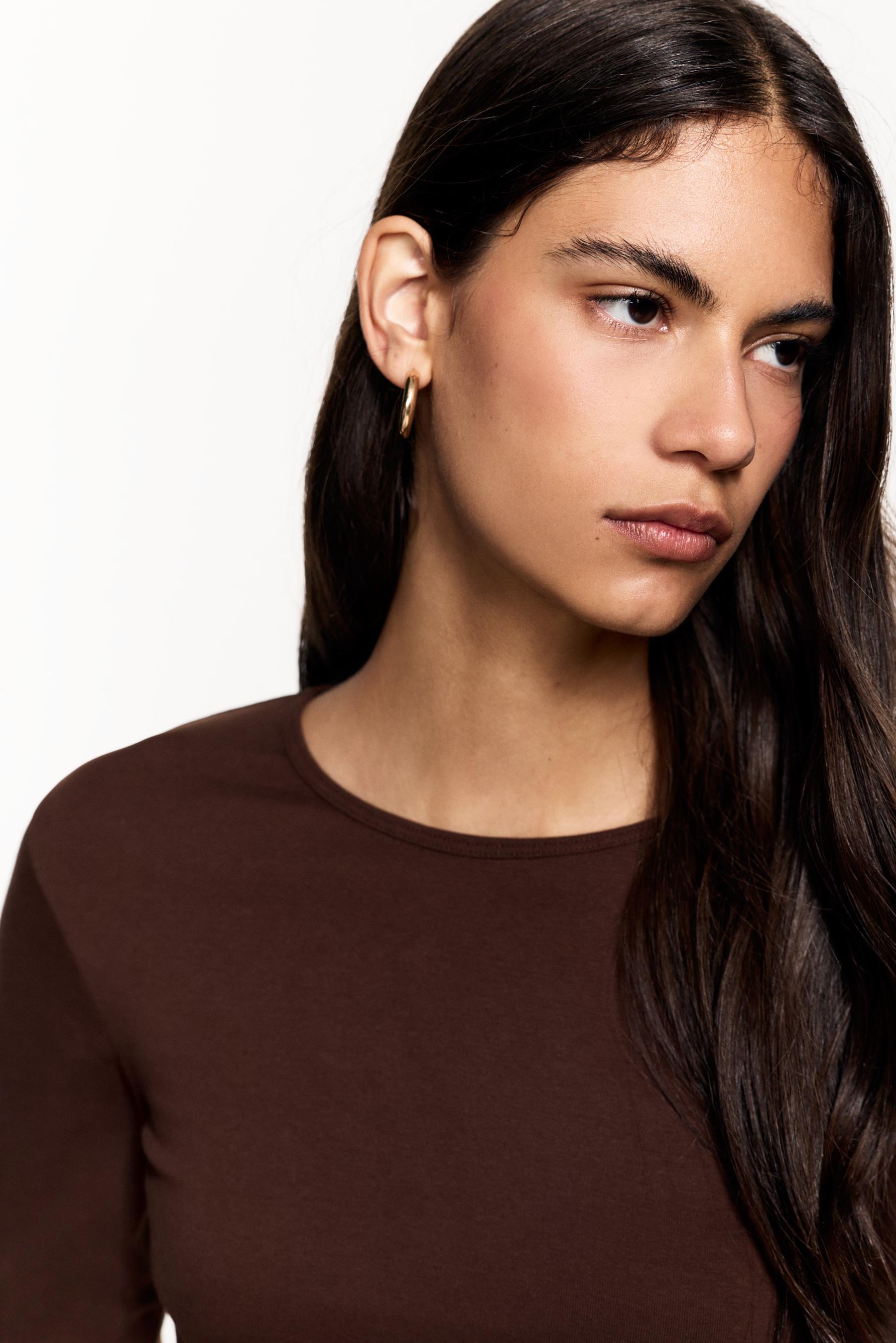 Ribbed long sleeve T-shirt — BROWN